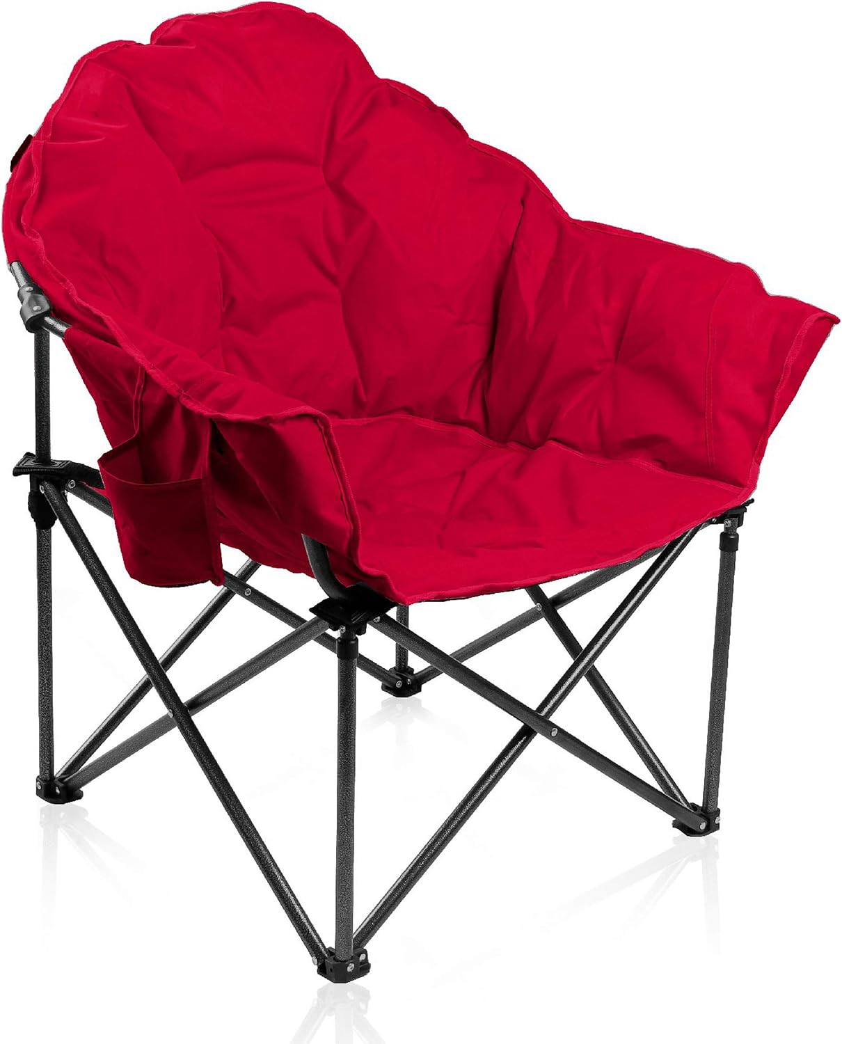 ALPHA CAMP Oversized Camping Chairs Padded Moon Round Chair Saucer Recliner with Folding Cup Holder and Carry Bag