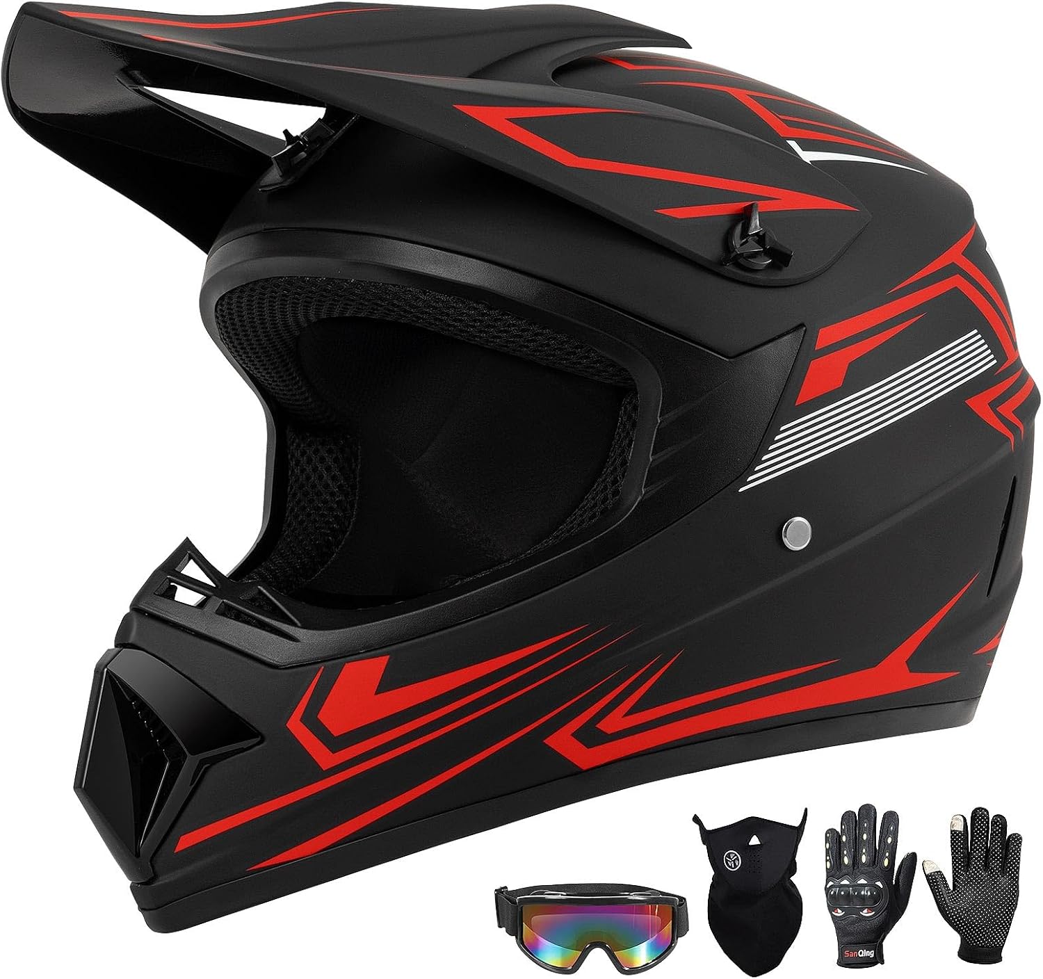 Youth Kids Dirt Bike Motocross Helmet (Goggles Gloves Face Mask) 4PCS Set, DOT Approved Full Face Motorcycle Helmets
