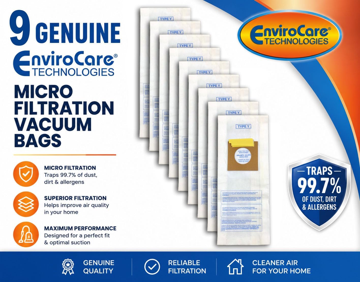 EnviroCare Replacement Micro Filtration Vacuum Bags Made to Fit Hoover Windtunnel Upright Type Y 9 Bags