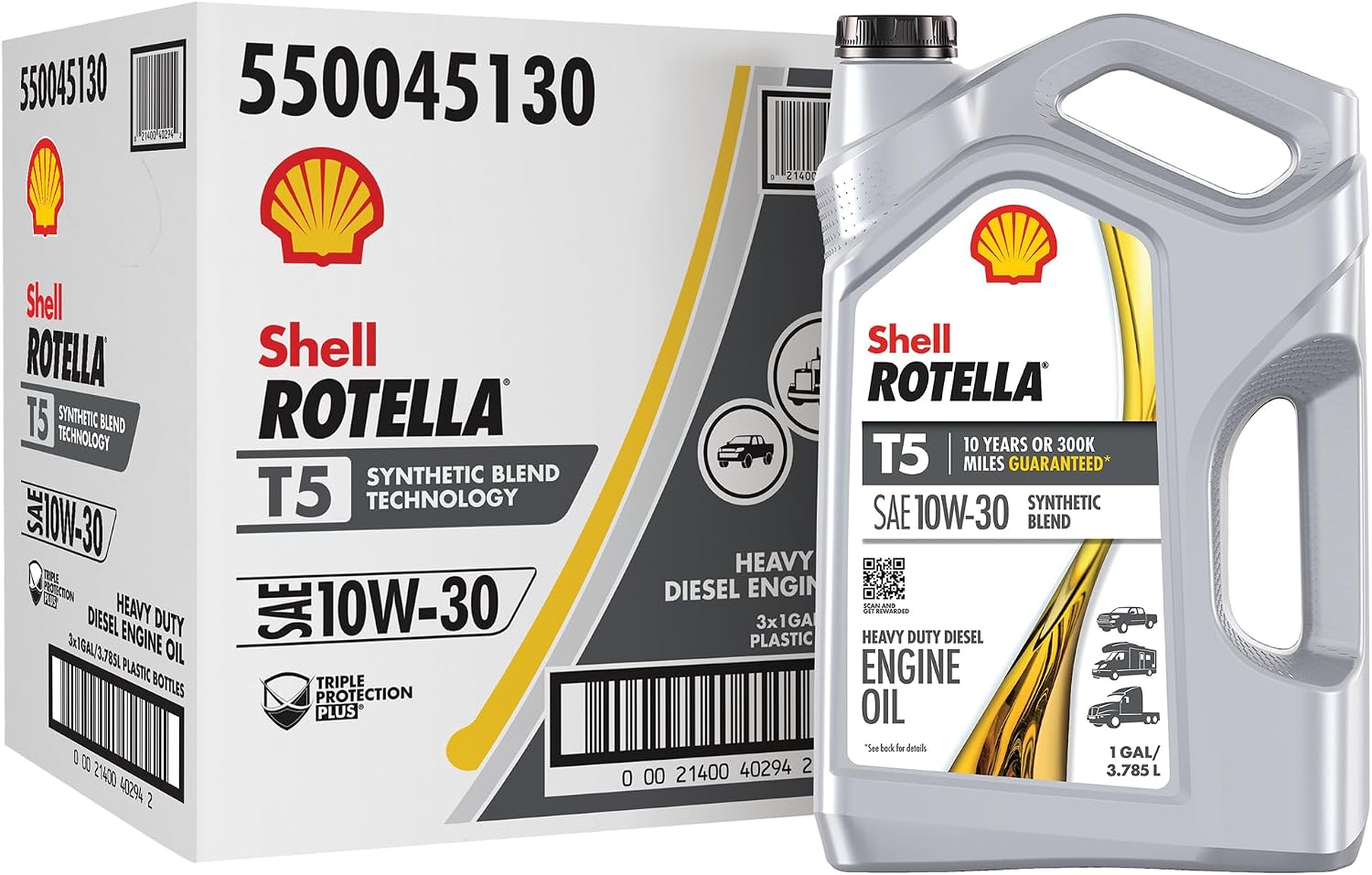 Shell Rotella T5 Synthetic Blend 15W-40 Diesel Engine Oil, 1 Gallon (3 Pack)