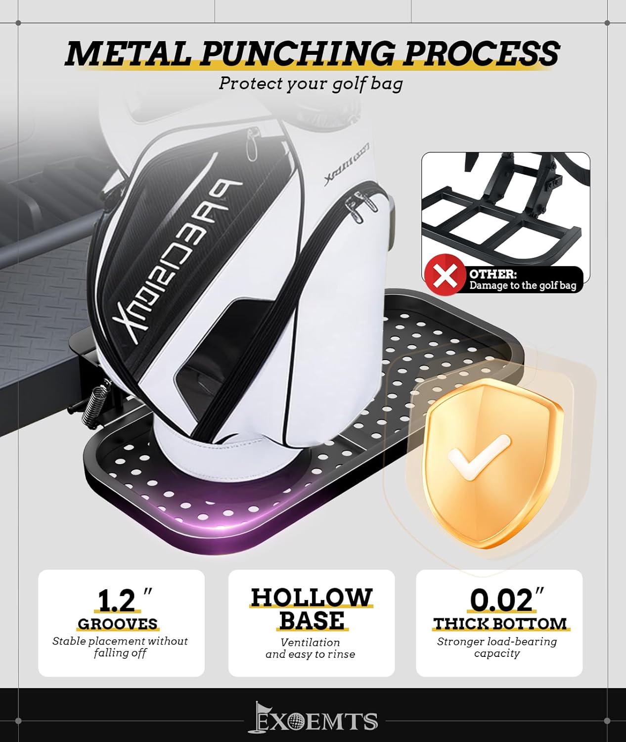Foldable Golf Cart Rear Seat Bag Holder, Upgraded Golf Cart Rear Seat Bag Rack ONLY FITS 8-Inch Max Width Grab Bar, for 4-Seater EZGO Club Car Yamaha