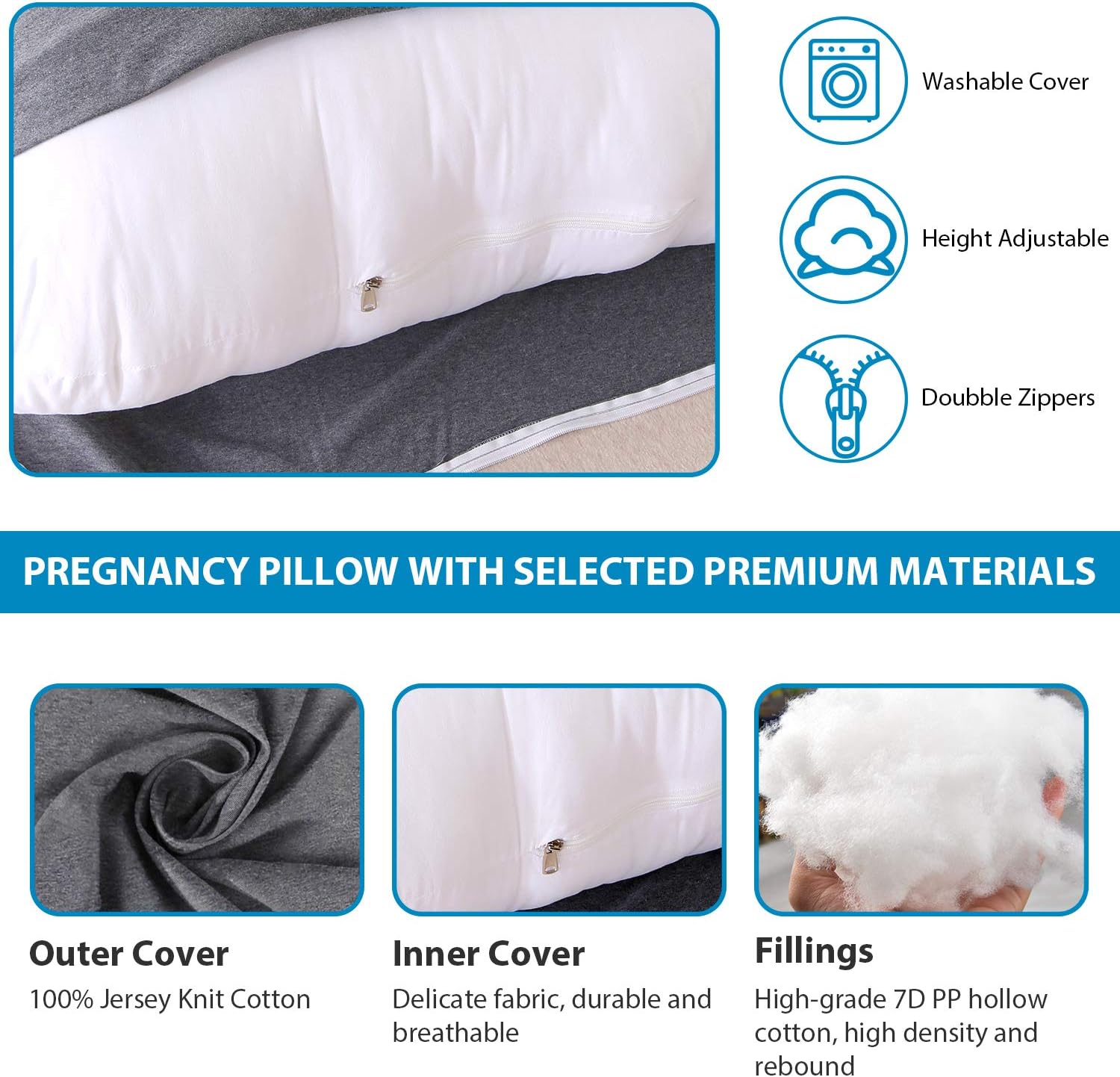 Victostar Pregnancy Pillow,57 inches U Shaped Maternity Pillow with Removable Cover Full Body Pillow Support for Back, HIPS, Legs, Belly (Dark Gray)