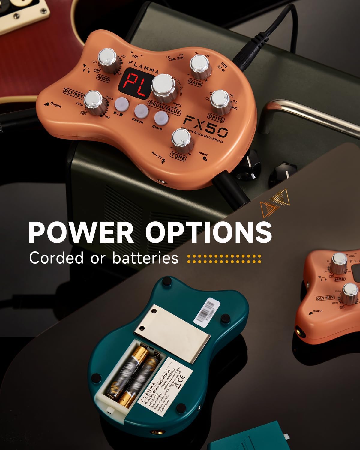 FLAMMA FX100 Guitar Multi-effects Pedal with 55 Amp Models 151 Built-in Effects 80' Looper 40 Drum Machine 10 3rd Party IR Slots Headphone OTG for