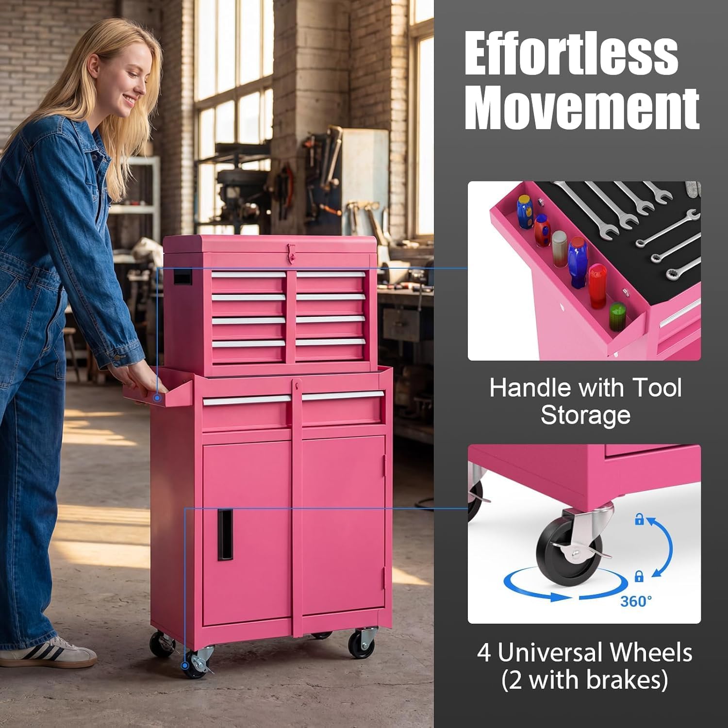 Goplus Rolling Tool Chest, 5-Drawer Tool Box Organizer w/Lockable Wheels & Sliding Drawers & Detachable Top & Adjustable Shelf, Tool Storage Cabinet for Garage Workshop (Red)