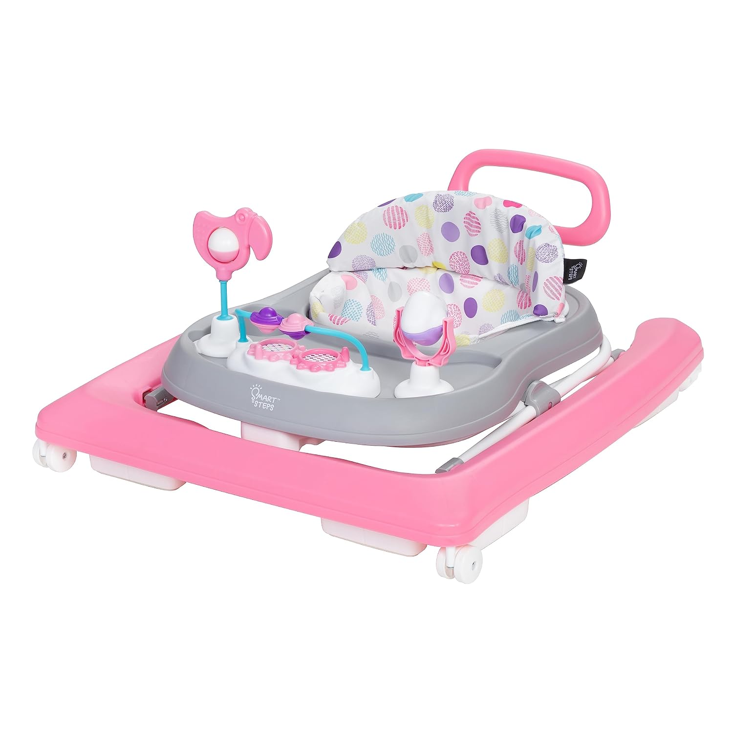 Smart Steps Trend Activity Walker with Removeable Toy Bar, Multi-Directional Front Wheels, Tray, Adjustable Height and Flat Fold Frame for Storage, Ages 6 Months +, Emily Pink