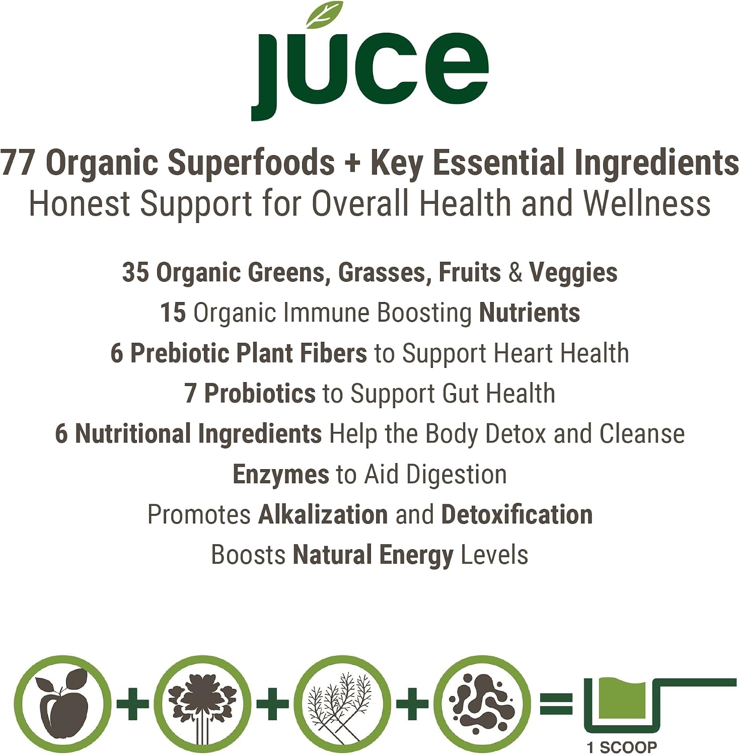 Juce Greens Organic Superfood Powder | 64 Superfoods | 20 Servings | Harvest Apple flavor | 6 adaptogenic mushrooms