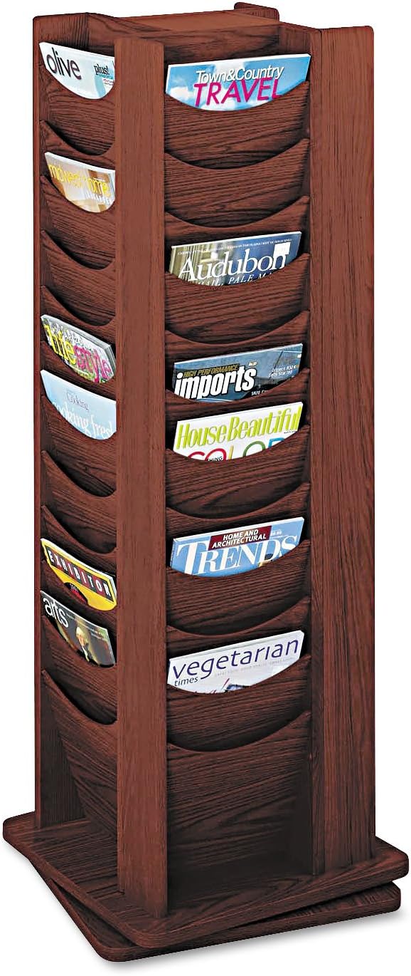 Safco Rotating Wire Magazine Holder, Metal Display Rack with 16 Pockets, 4 Tier Rolling Organizer, Powder Coat Finish, 5 Casters, Charcoal