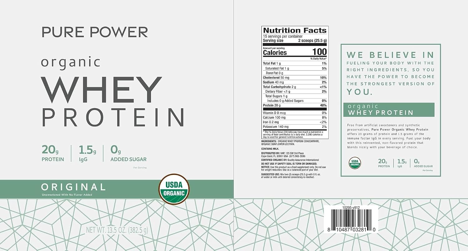 Dr. Mercola Pure Power Organic Whey Protein, 20 g, 20.60 oz (15 Servings)