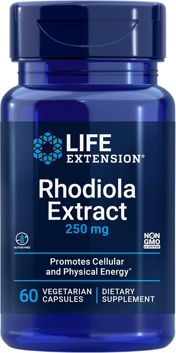 Life Extension Rhodiola Extract, Rhodiola rosea Supplement, standardized Extract, Promotes Physical and Mental Performance, Gluten-Free, Non-GMO, Vegetarian, 250 mg, 60 Capsules | Rhodiola Rosea Standardized Extract That Promotes Physical & Mental Perfor…