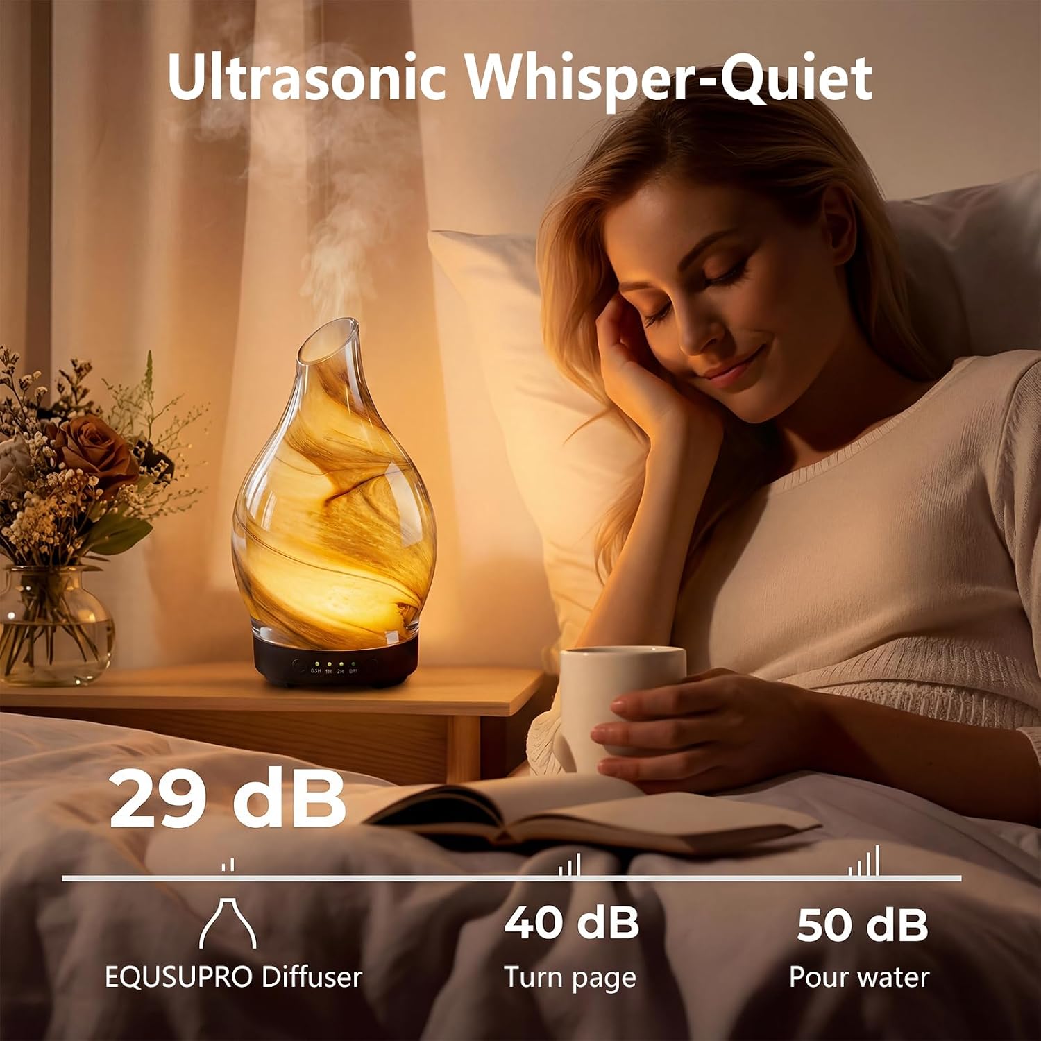 Aromatherapy Essential Oil Diffuser for Home- Art Glass Diffuser for Essential Oils with Waterless Auto Shut-Off 4 Timer 7 Colors LED Night Light