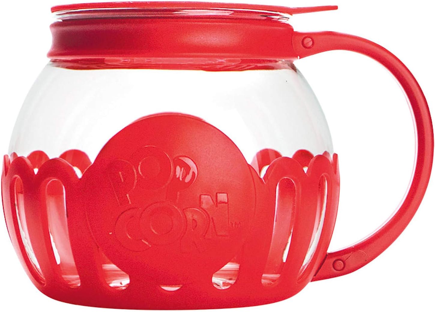Ecolution Patented Micro-Pop Microwave Popcorn Popper with Temperature Safe Glass, 3-in-1 Lid Measures Kernels and Melts Butter, Made Without BPA, Dishwasher Safe, 3-Quart, Red