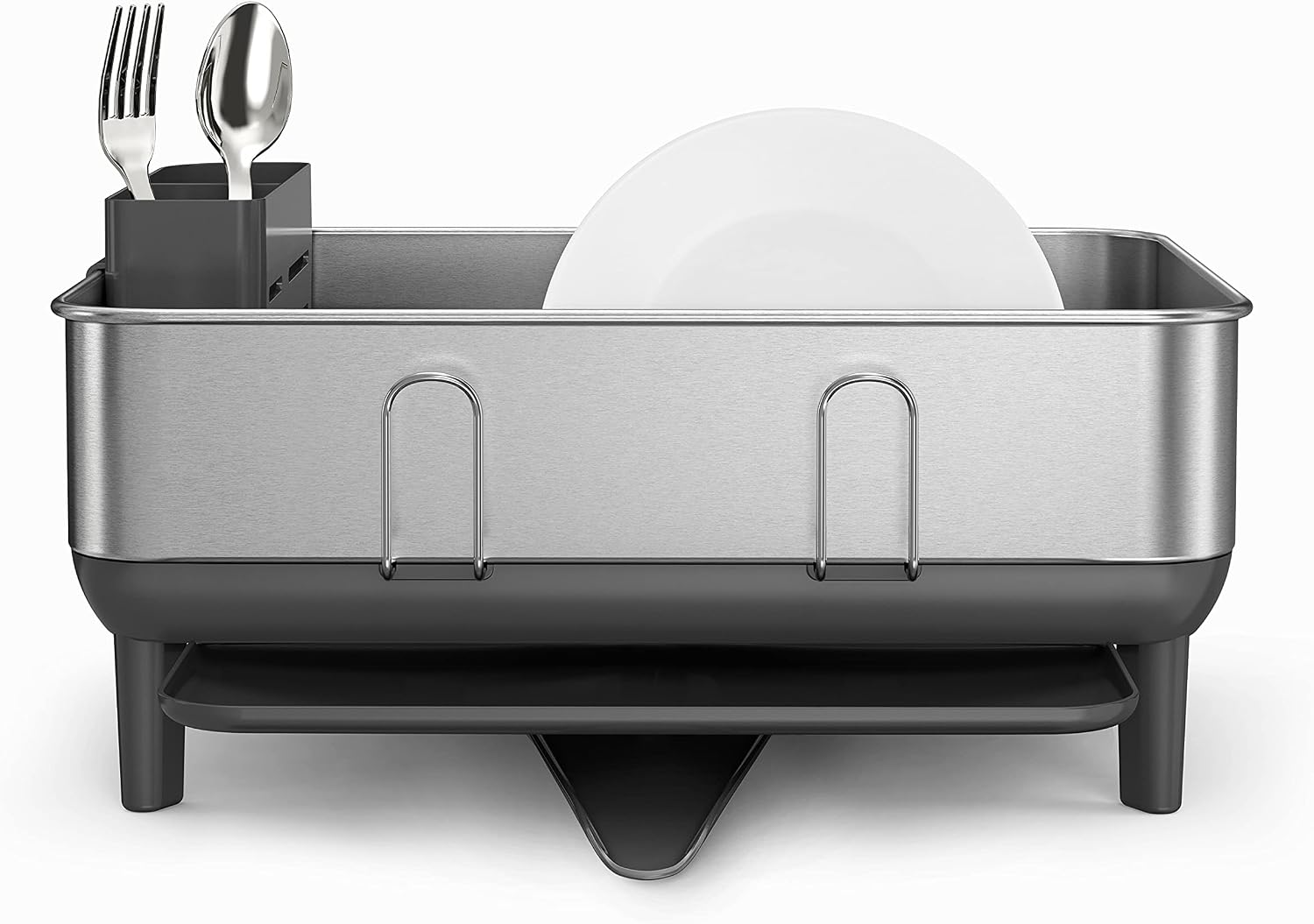 simplehuman Steel Frame Dishrack, Large Capacity Dish Drying Rack, 360º Easy Drain Swivel Spout, Utensil & Wine Glass Holder, Anti-Residue Coating