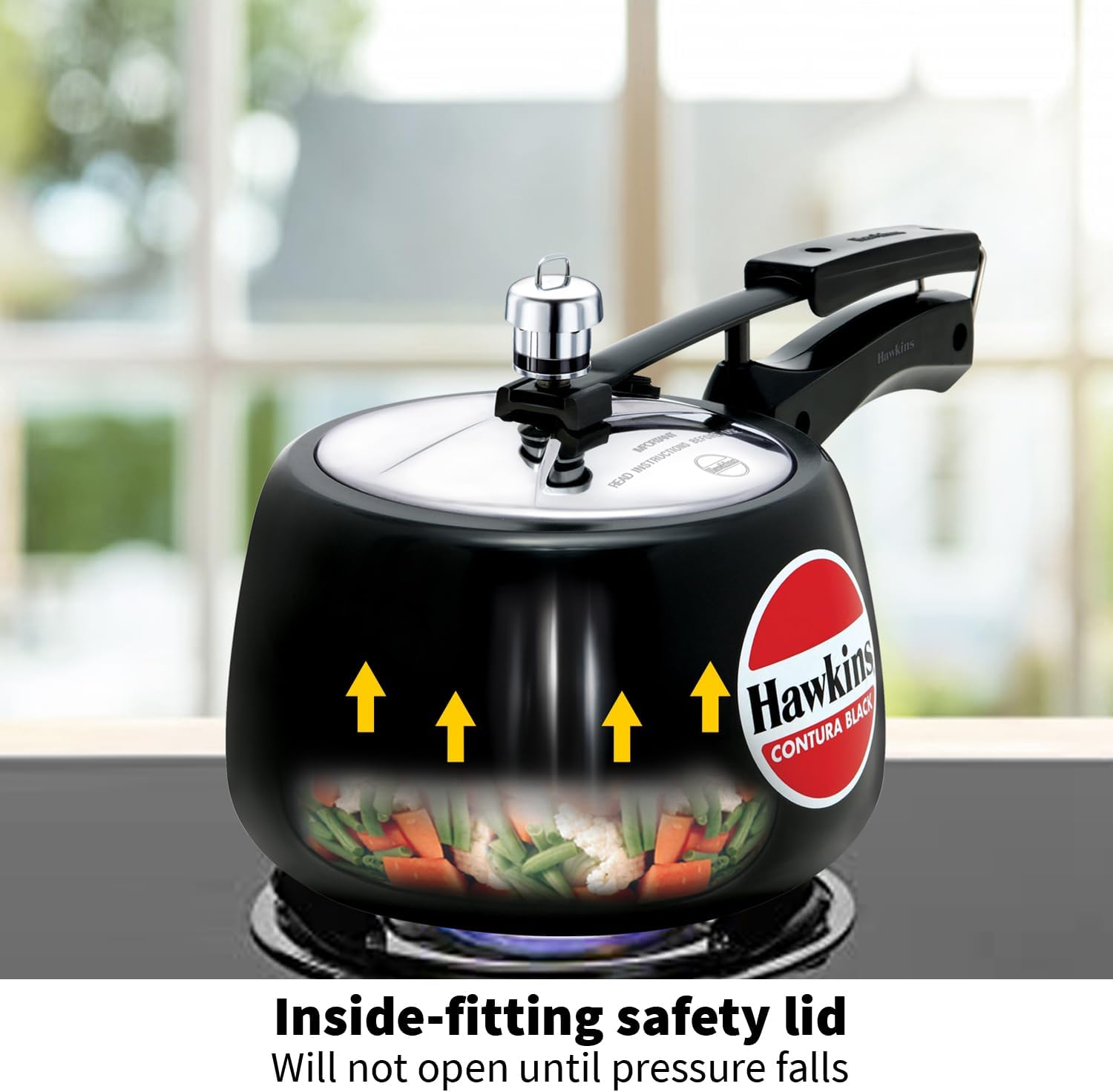 Hawkins 3.5 Litre Contura Black Pressure Cooker, Hard Anodised Inner Lid Cooker, Handi Cooker, Black (CB35)