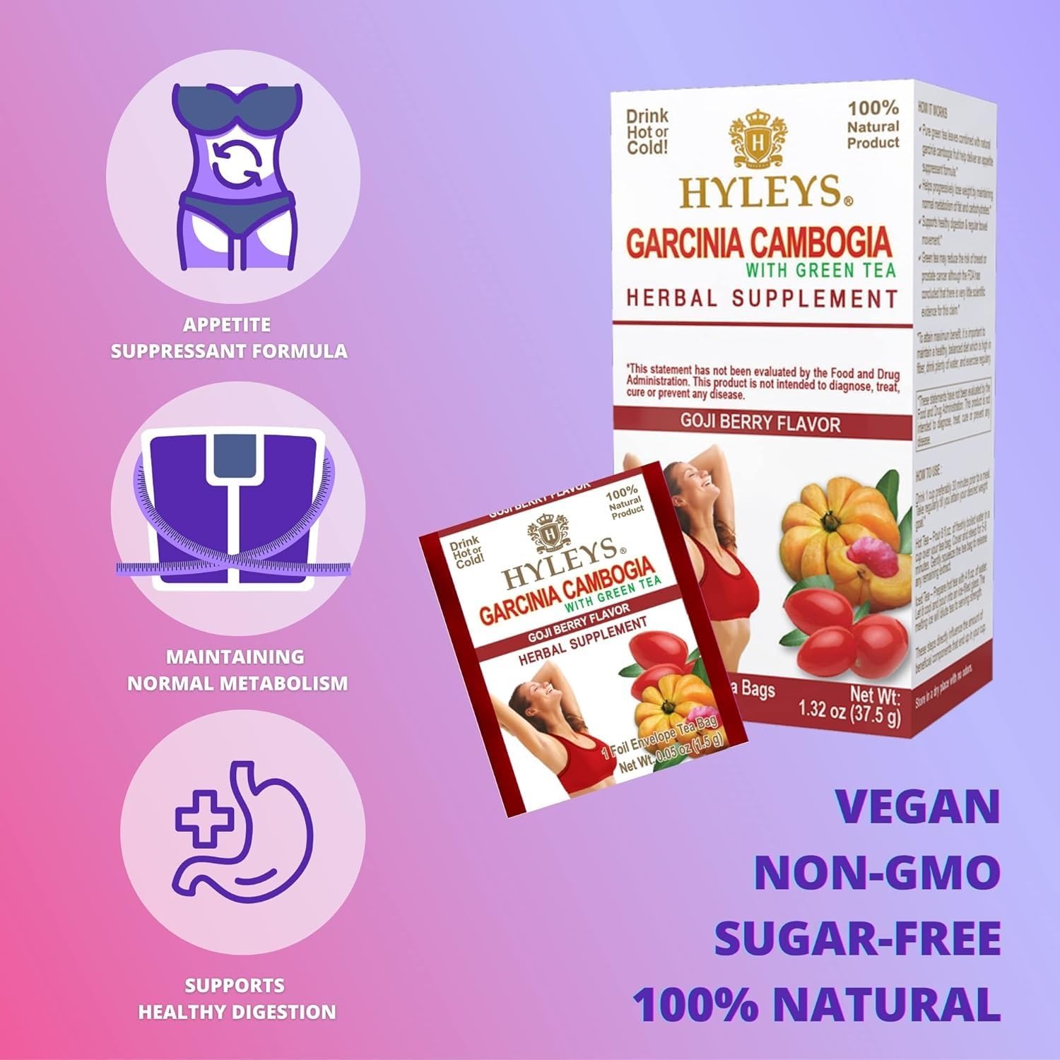 HYLEYS Tea Garcinia Cambogia Green Tea 5 Flavors Assortment - 25 Tea Bags