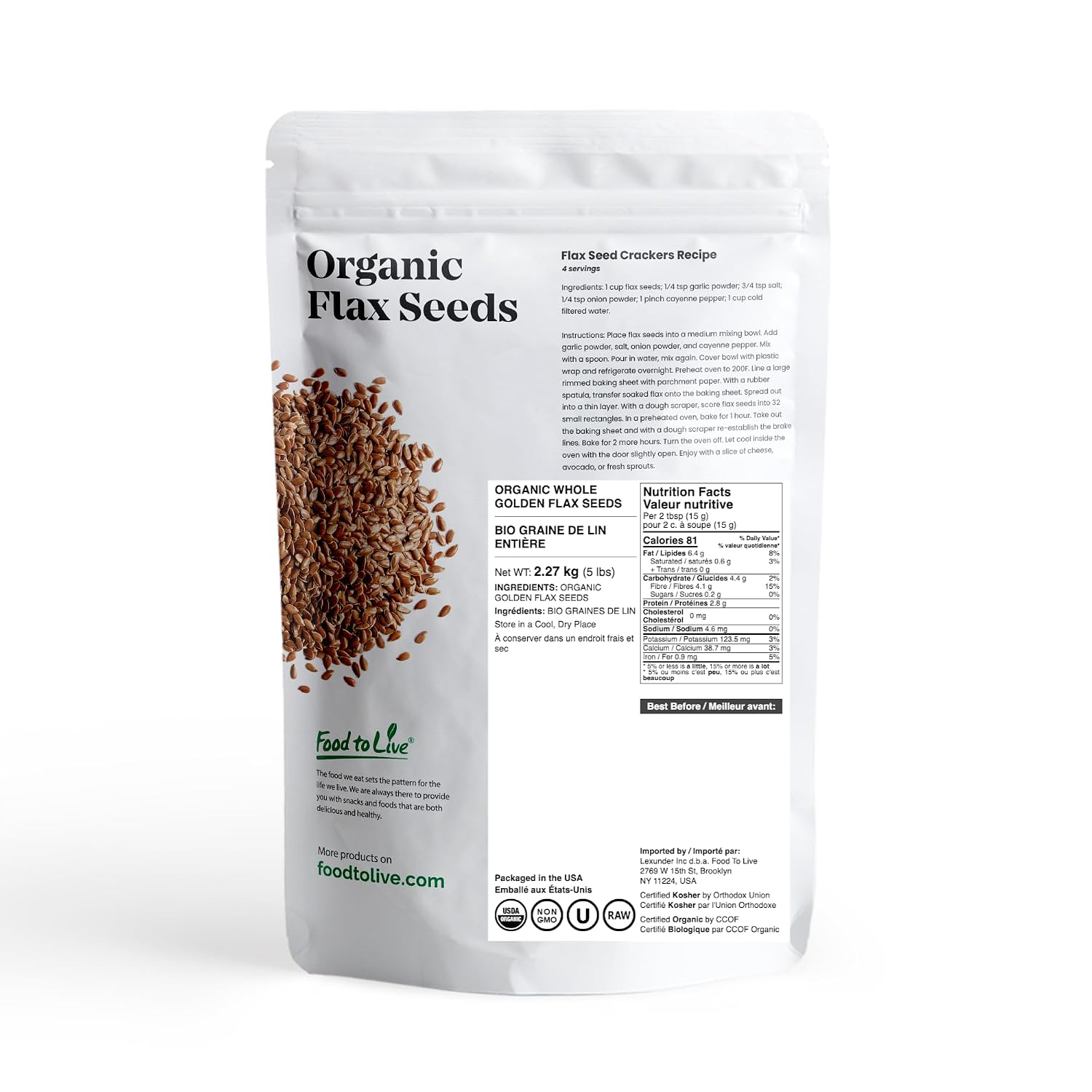 Food to Live Organic Golden Flax Seeds, 4 Pounds – Whole Raw, Non-GMO, Kosher, Vegan, Bulk. Rich in Omega-3 Fatty Acids, Protein, Dietary Fiber. Great for Smoothies, Salads, Granola, & Baked Goods.