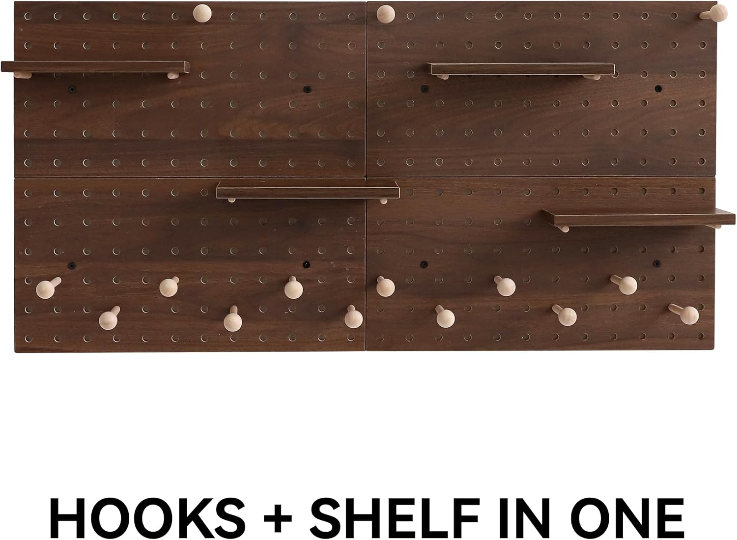 Wooden Pegboard Modular Display Organization Storage Wall Hooks Shelf(Color:Oak)