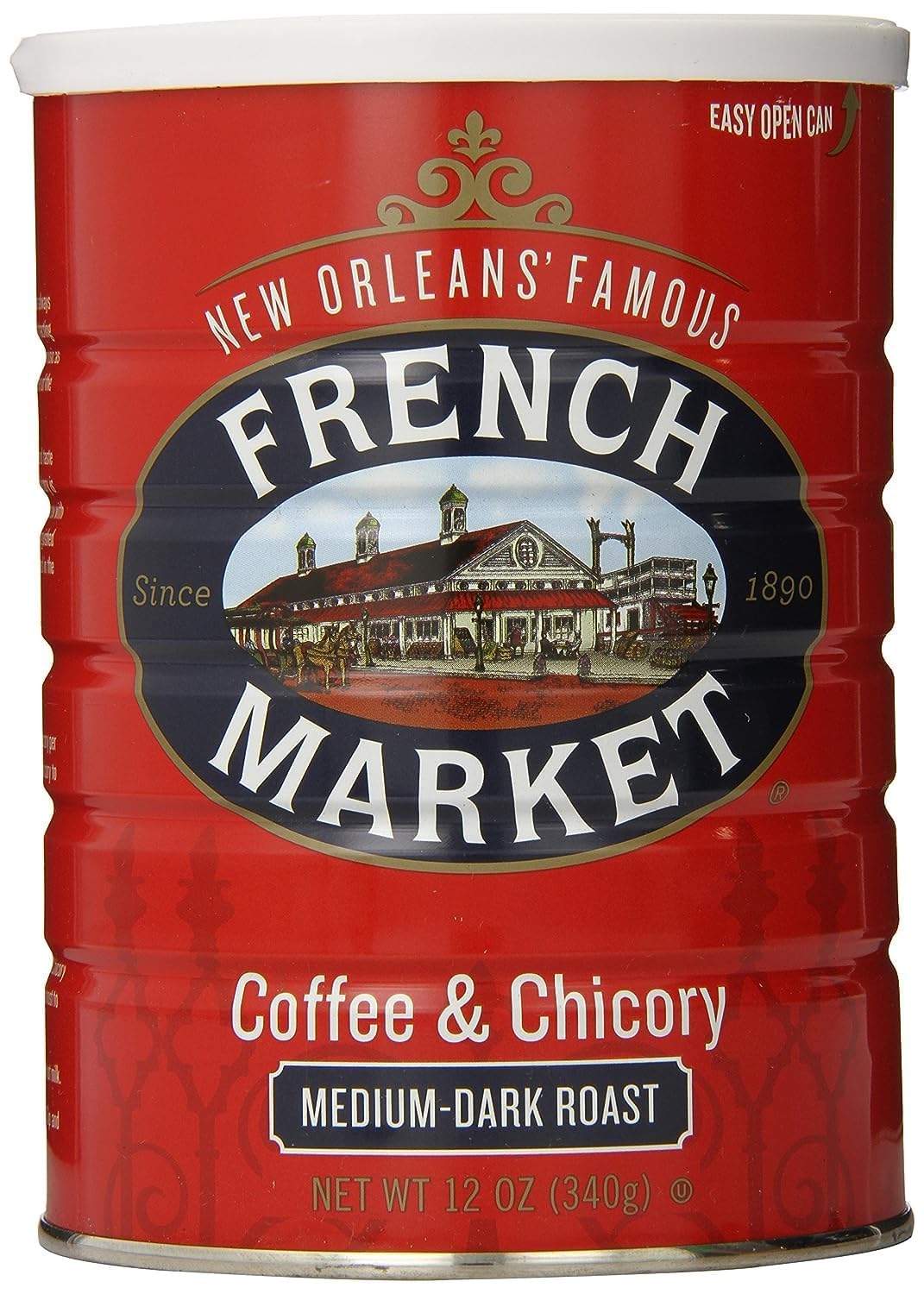 French Market Coffee & Chicory Dark Roast Ground Coffee, 12oz Can (Pack of 6)
