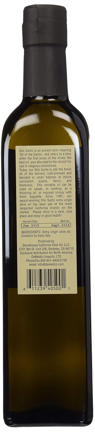 Olio Santo California Extra Virgin Olive Oil - Cold Press, 500ml (16.9 oz)