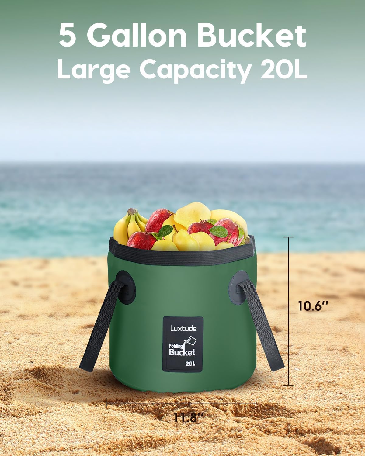 Luxtude Collapsible Bucket with Handle, Portable 5 Gallon Bucket for Camping, Fishing, Beach, Gardening, RV & Outdoor Emergency
