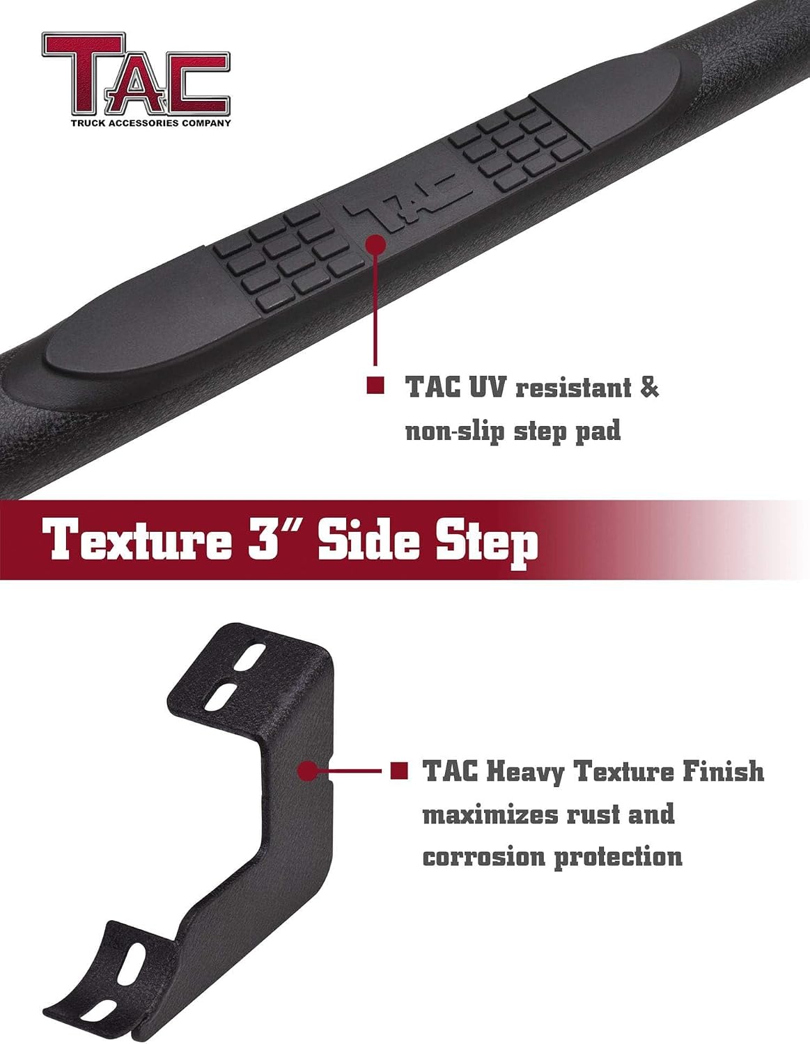 TAC Side Steps Fit Chevy Silverado/GMC Sierra 1999-2018 1500 & 1999-2019 2500/3500 Extended/Double Cab (Excluding C/K Classic) (Body Mount) Truck Pickup 3" Black Side Bars Nerf Bars 2 Pieces