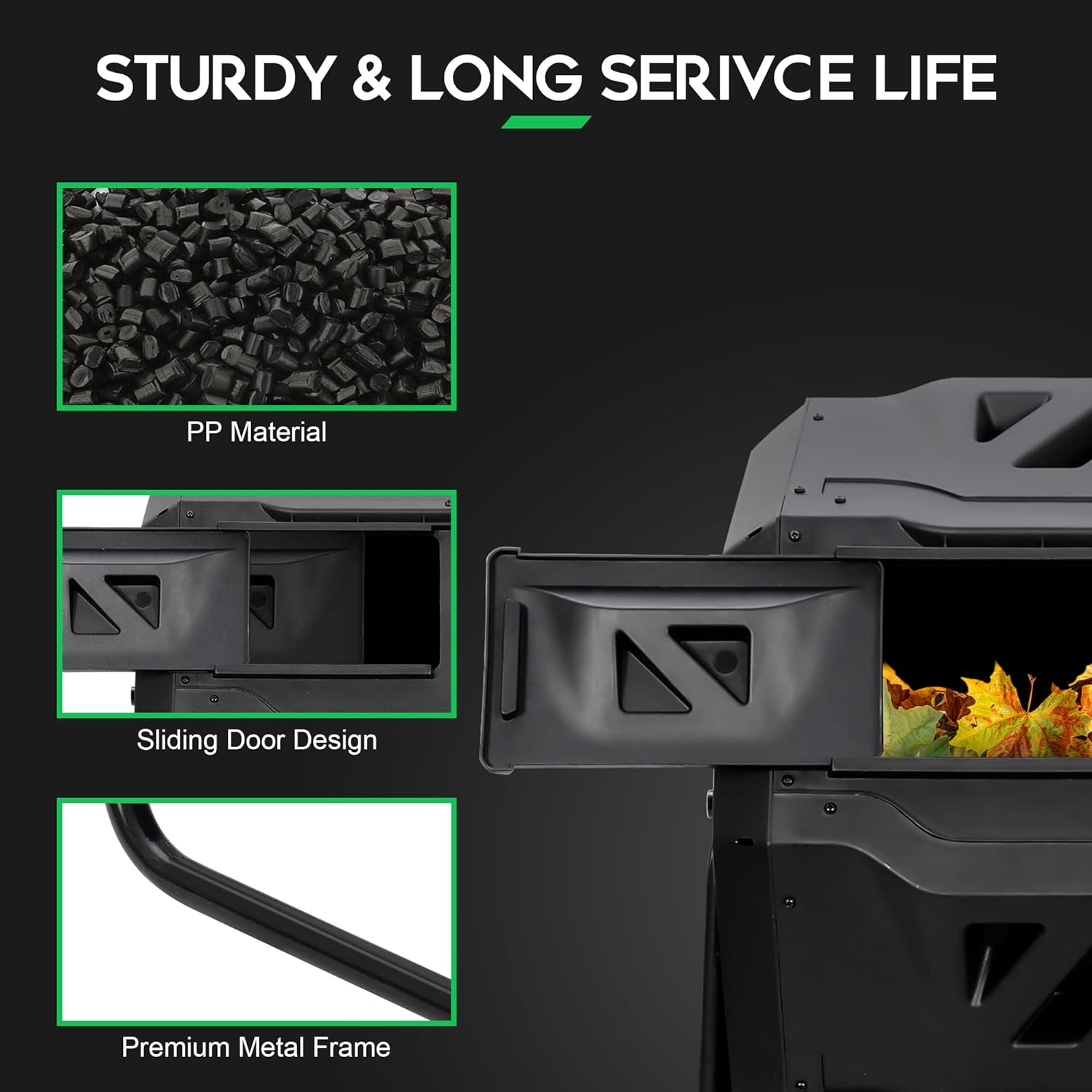 F2C Compost Bin Outdoor 43 Gallon Garden Dual Chamber Composter Bin - Bundled with Pearson's Gardening Gloves, BPA Free, Heavy-Duty Steel Frame