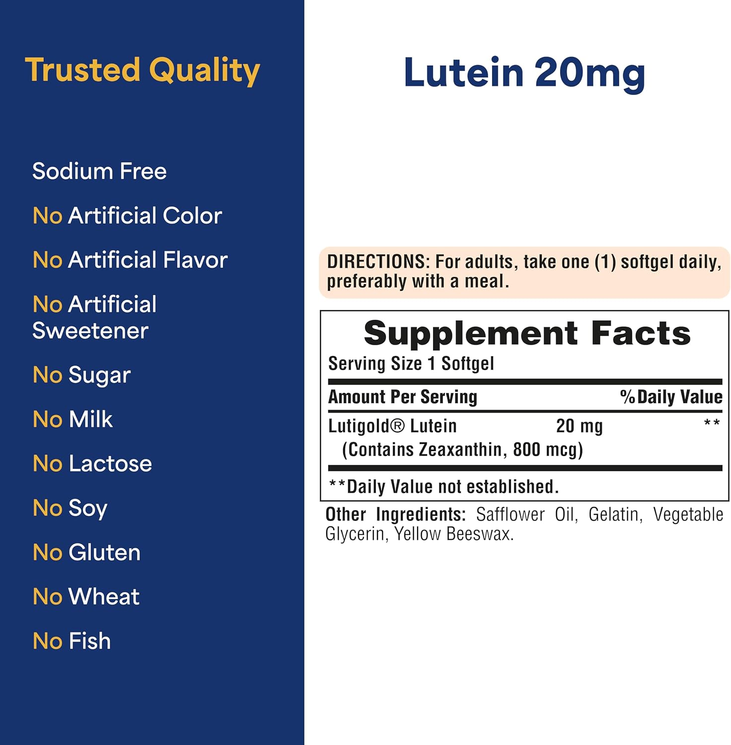 Puritan's Pride Premium Lutigold™ Lutein Carotenoid 20mg with Zeaxanthin