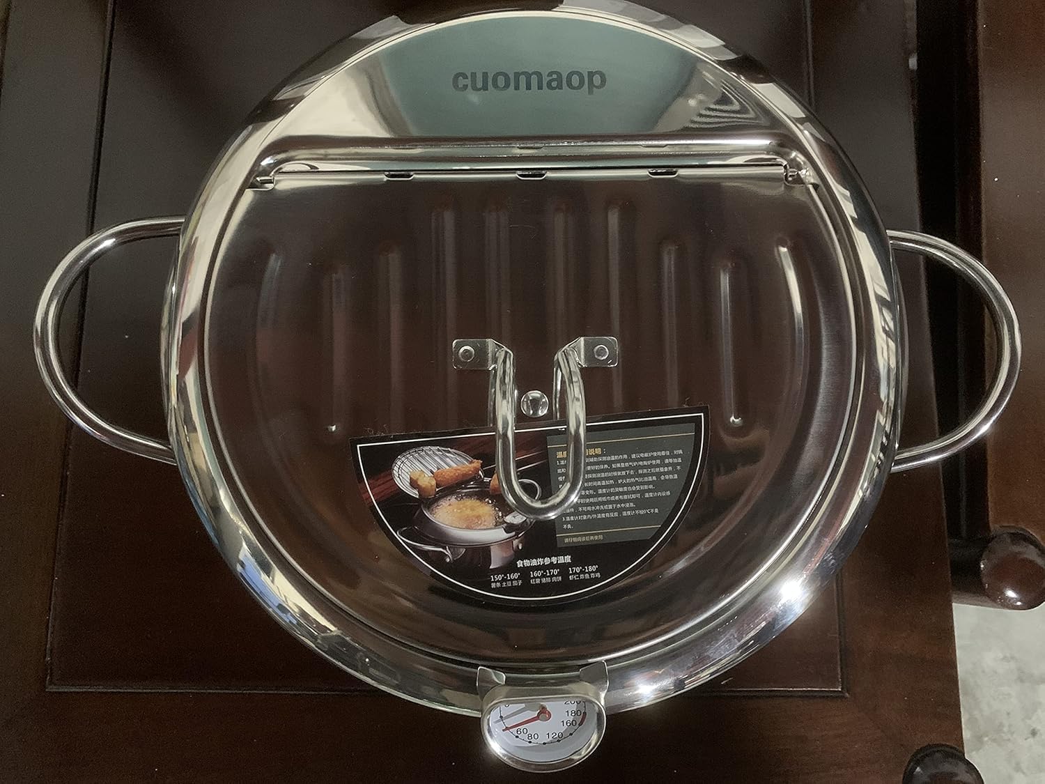 cuomaop Deep Fryer Pot, 304 Stainless Steel Japanese Frying Pot with Oil Drain, Temperature Control and Lid