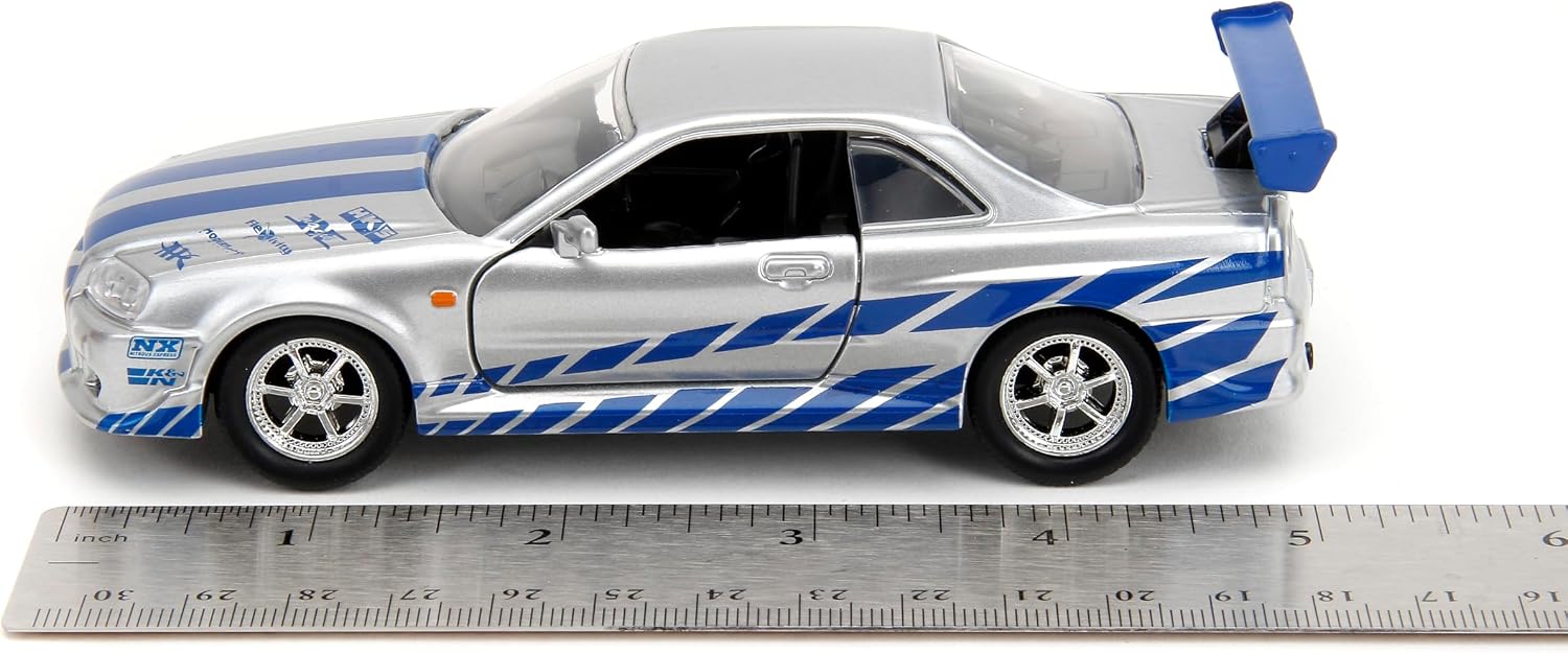 Jada Toys Fast & Furious 1:32 Brian's Nissan Skyline GT-R R34 Die-cast Car Silver/Blue, Toys for Kids and Adults