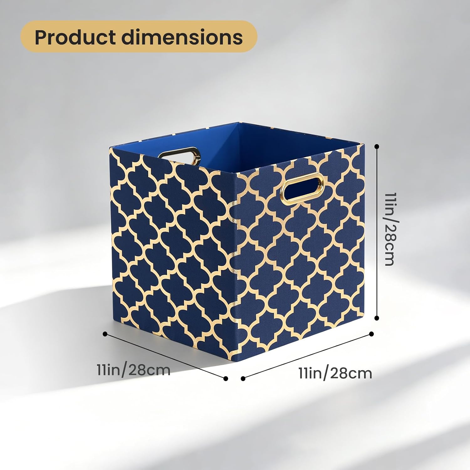 Posprica Storage Bins, Storage Cubes,13×13 Fabric Drawers Organizer Basket Boxes Containers (13×13×13/4pcs, Cream/gold geometry Pattern)