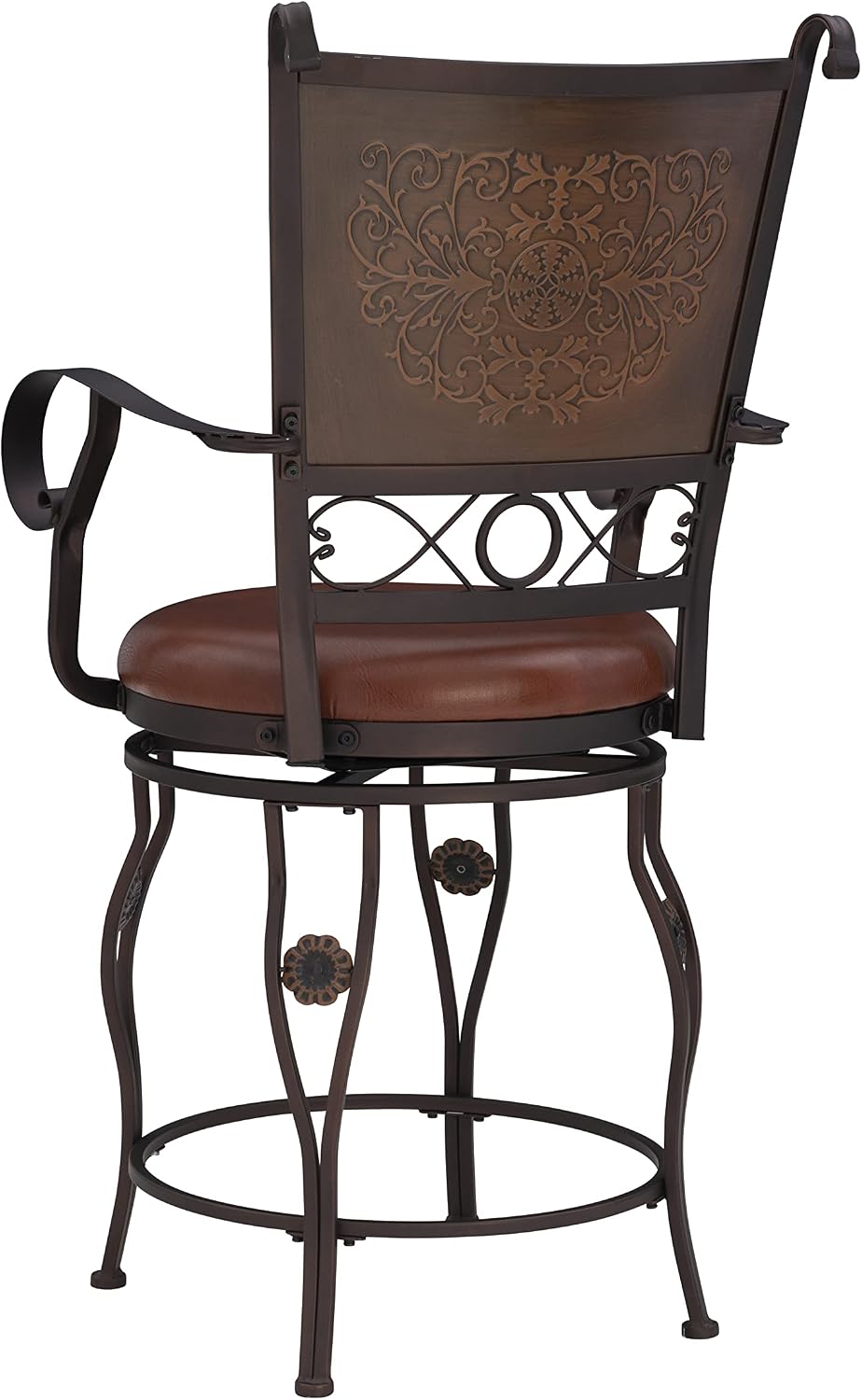 Powell Company Big & Tall Copper Stamped Back Arms by Powell Big and Tall Counter Stool, 24" Seat Height, brown