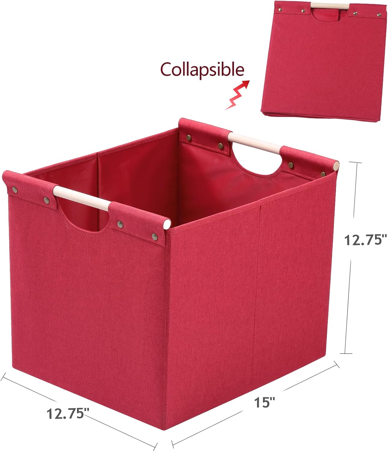 HOONEX Large Collapsible Storage Bins, Linen Fabric, 2 Pack, Storage Baskets with Wooden Carry Handles and Sturdy Heavy Cardboard, for Home, Office