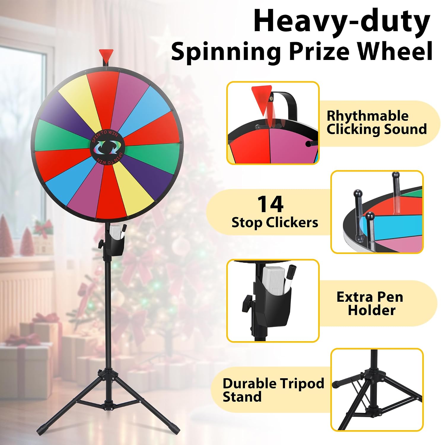 HomGarden 24" Colorful Spinning Prize Wheel | Dual-Use Tabletop/Floor Stand | Dry-Erase Board for Christmas, Carnival, Fundraiser