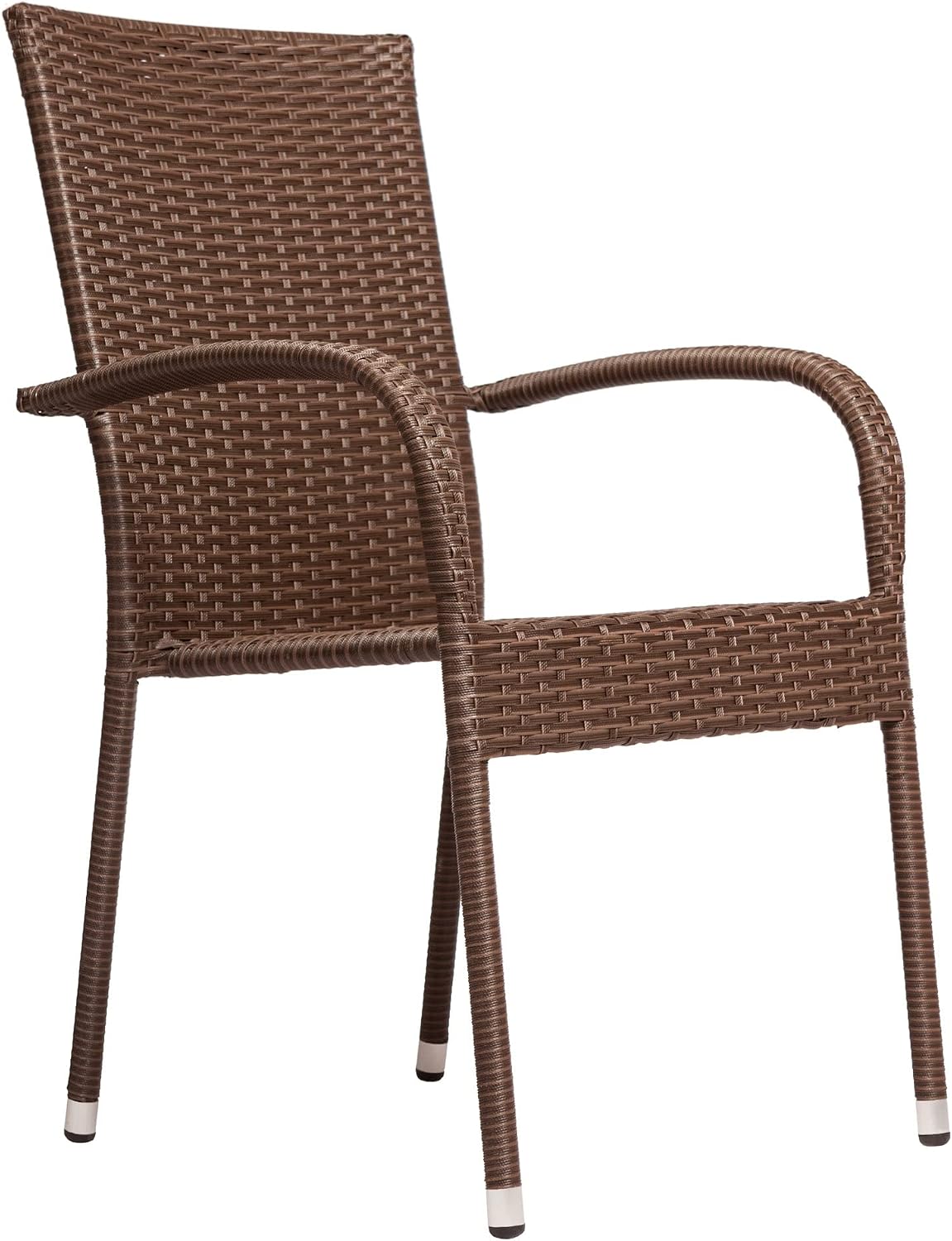Patio Sense 62664 Morgan Outdoor Wicker Stacking Chairs, Mocha, Set of 4 | Handwoven All-Weather Wicker, Powder-Coated Steel Frame, No Assembly