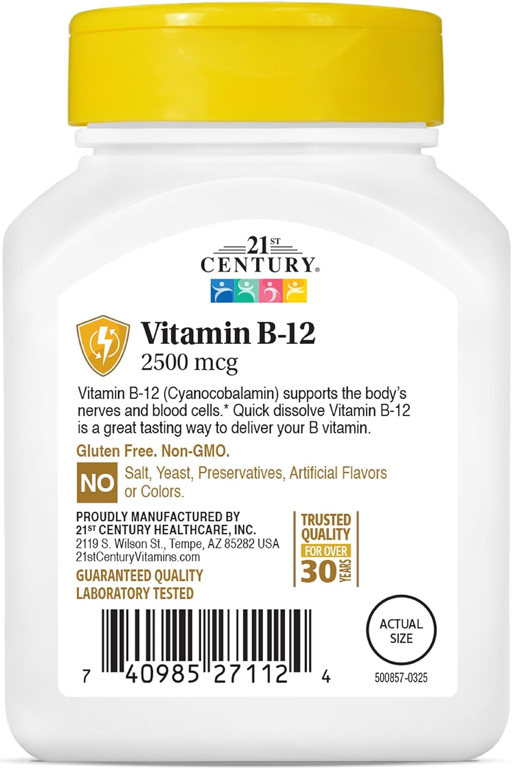 21st Century B-12 2500mcg Sublingual Tablets, High Potency, 110 Count | High-Potency Vitamin B12 2500 mcg, Natural Energy & Healthy Red Blood Cell Support, Vegan, Vegetarian, Third-Party Tested