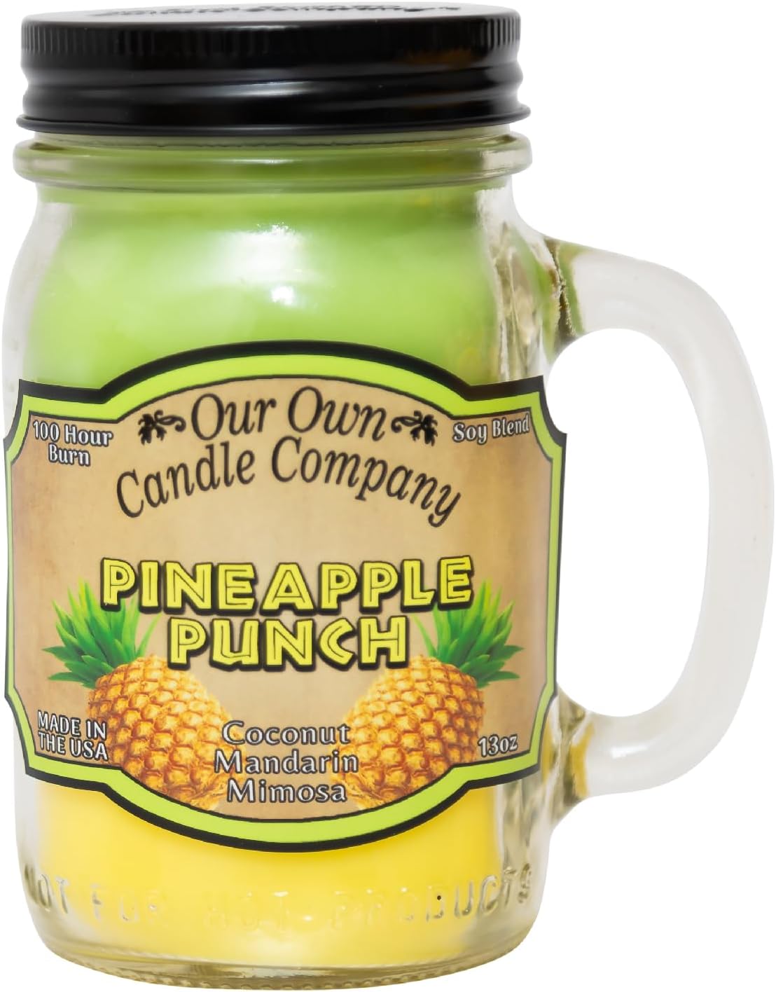 Balsam Pine Scented Mason Jar Candle, Our Own Candle Company, 13 oz | Clean, fresh Balsam-pine-tree scent; soy blend wax; lead-free wick with patented straightener; long lasting
