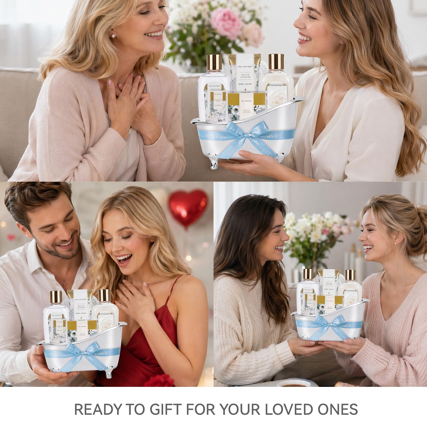 Self Care Gifts for Women, Spa Luxetique 8pcs Daisy Bath and Body Gift Baskets for Her, Bath Set with Bubble Bath, Lotion, Christmas Gifts for Mom