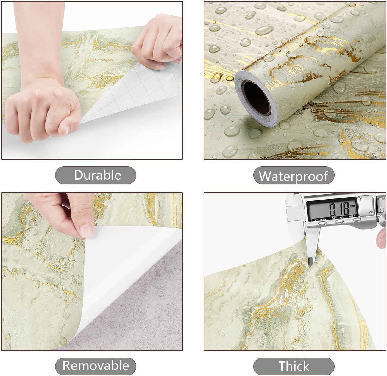 Yenhome Marble Countertop Contact Paper Waterproof Beige Gold Grey Marble Contact Paper for Countertops 17.7"X118" Self Adhesive Marble Wallpaper for Kitchen Matte Peel and Stick Countertop Wrap Vinyl