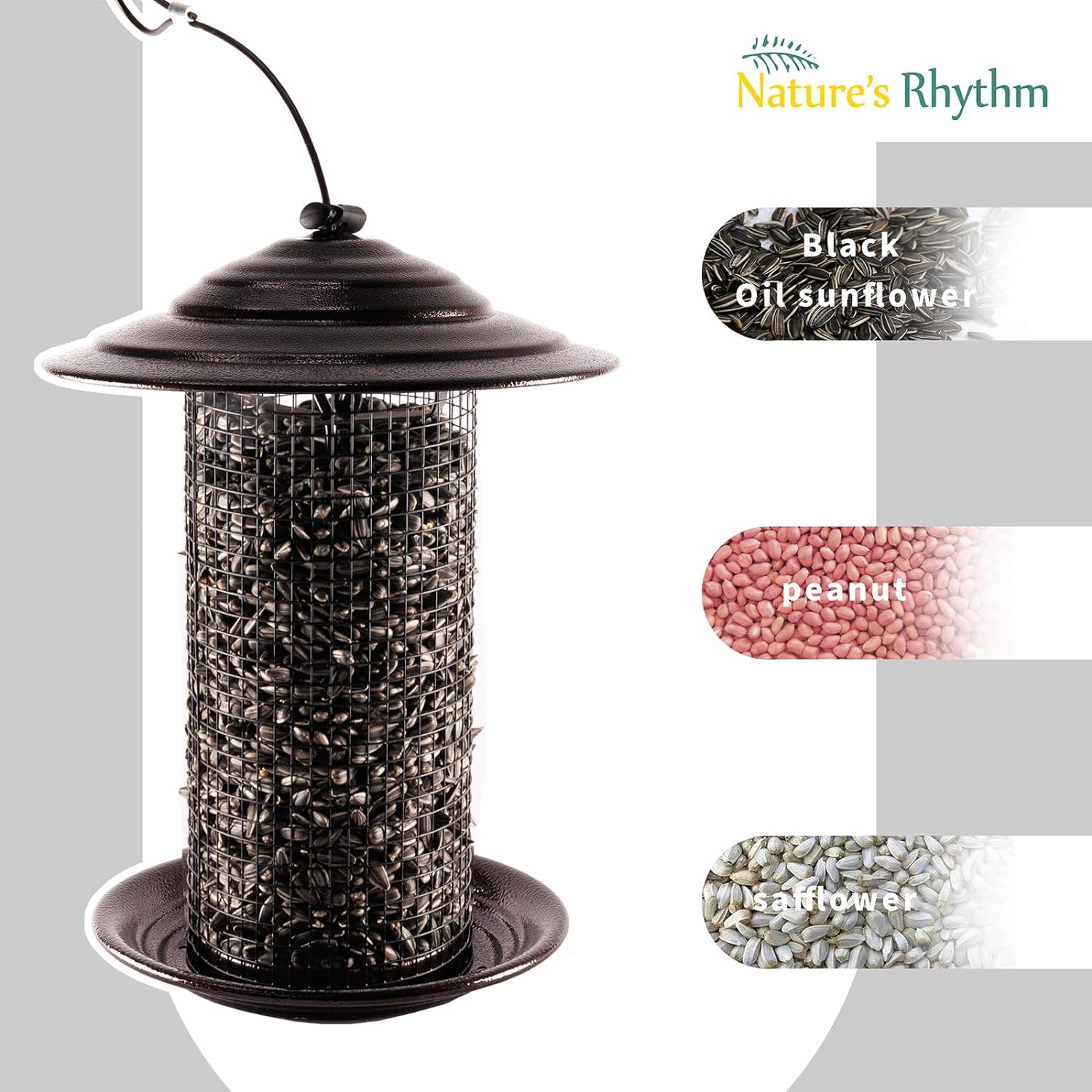 Outdoor Metal Mesh Bird Feeder, Cylindrical Metal Mesh Feeder with Dome Lid Feeder, Holds 2.5lb of Seed, Suitable for Multiple Seeds