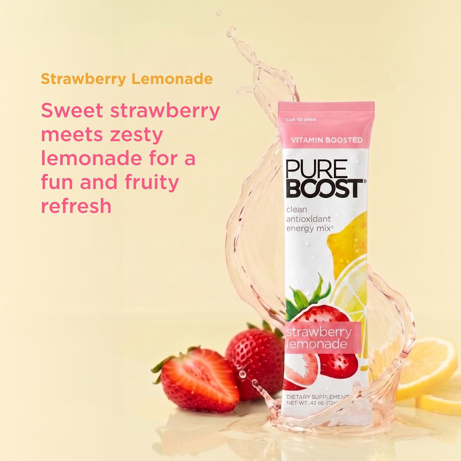 Pureboost Sugar-Free Clean Energy Booster Drink Mix, Citrus Sunrise 30ct | B12 vitamins, low sodium electrolytes & antioxidants. 25 vitamins and minerals. No sucralose.