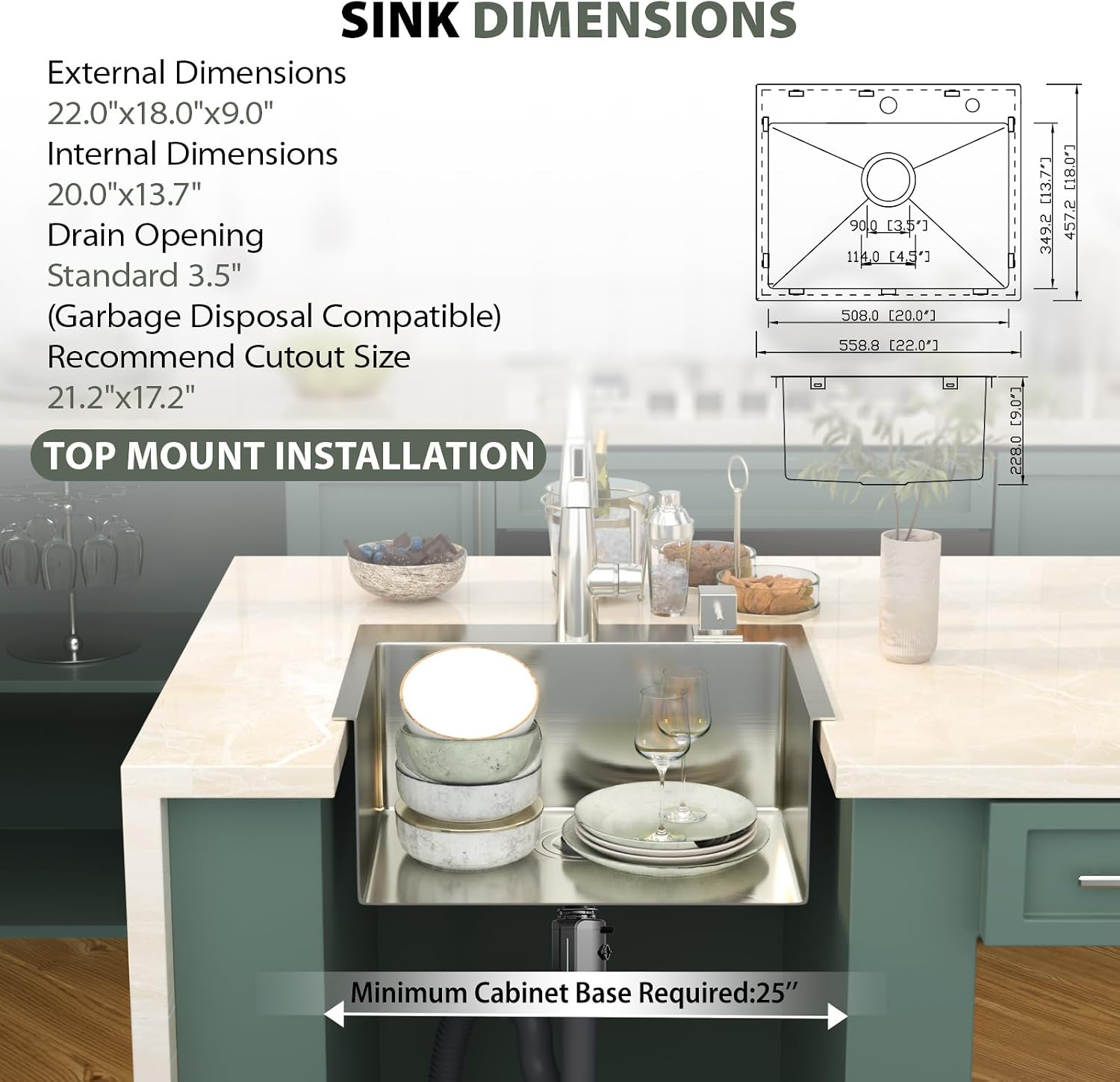 Mocoloo 13 Inch Drop in Bar Sink - 13" x 15" Small Kitchen Sink T304 Stainless Steel Handmade Single Bowl Round Corner Topmount Wet Bar Sink for