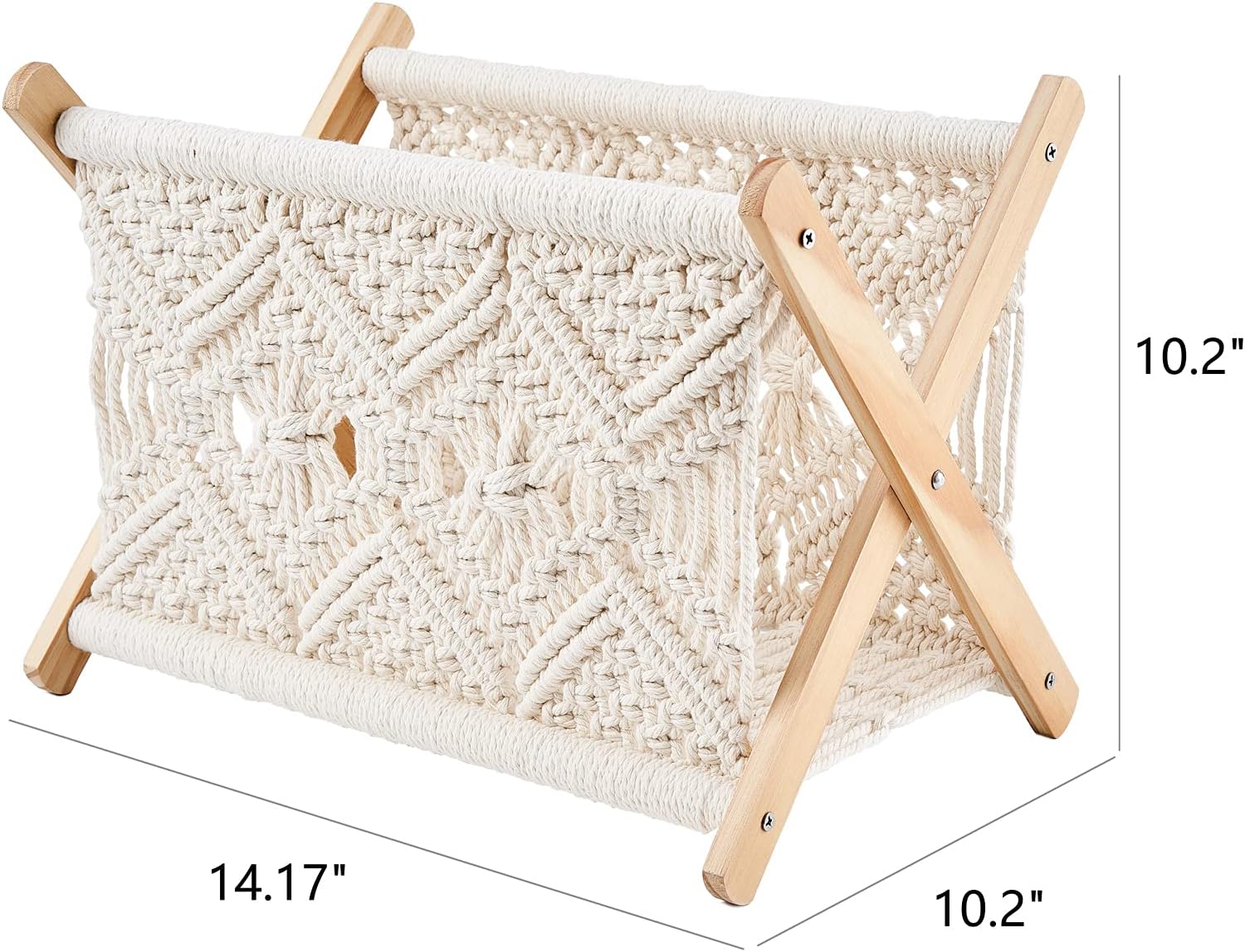 Mkono Macrame Magazine Holder, Boho Woven Book Rack Basket, 11.2"L x 7.5"W