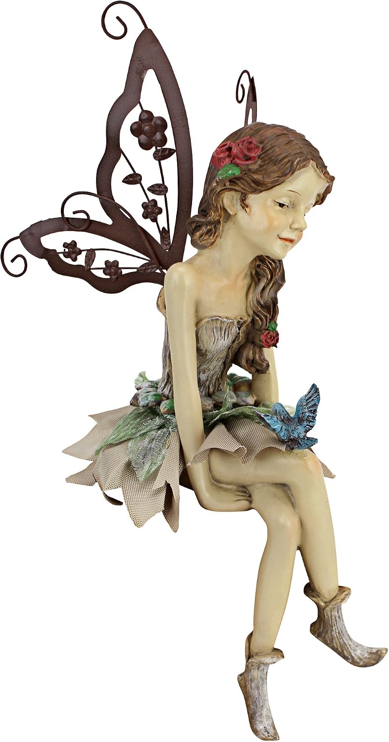 Design Toscano KY71004 Fiona The Flower Fairy Garden Statue, 17 Inch, Antique Stone
