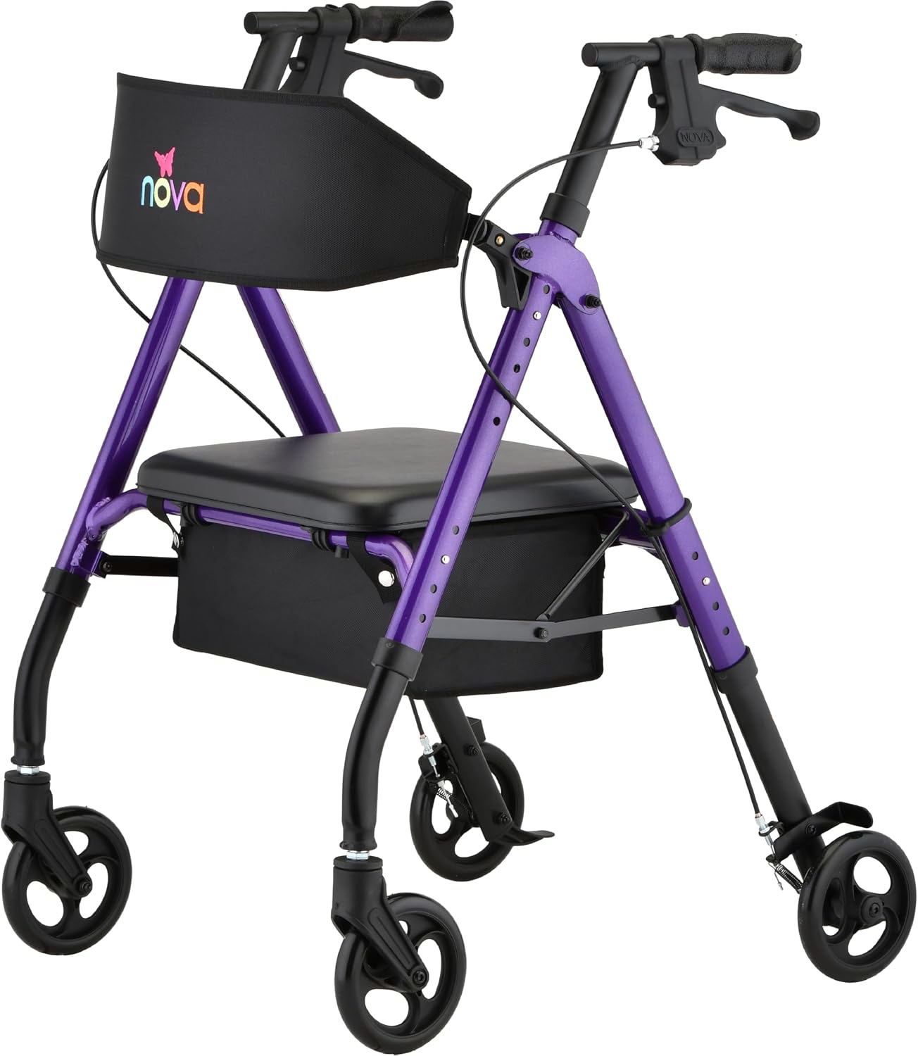 NOVA Star 6 Foldable Rollator Walker for Seniors, Wide Padded Backrest with Seat, 6” All-Terrain Wheels, Easy-Grip Locking Hand Brakes, Height Adjustable, Blue
