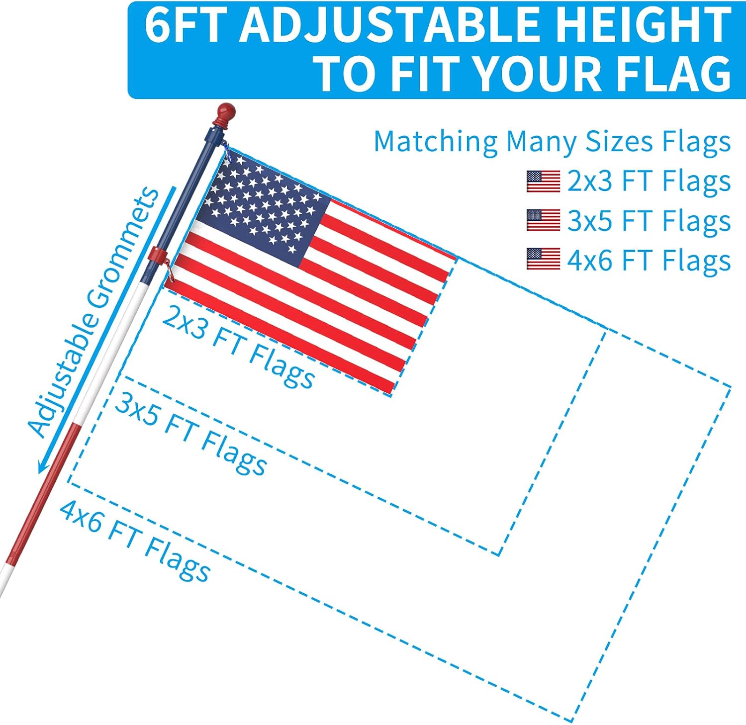 ZMTECH Flag Pole - Upgraded Bracket, 6 FT Stainless Steel Flag Poles for Outside House, Residential or Commerical