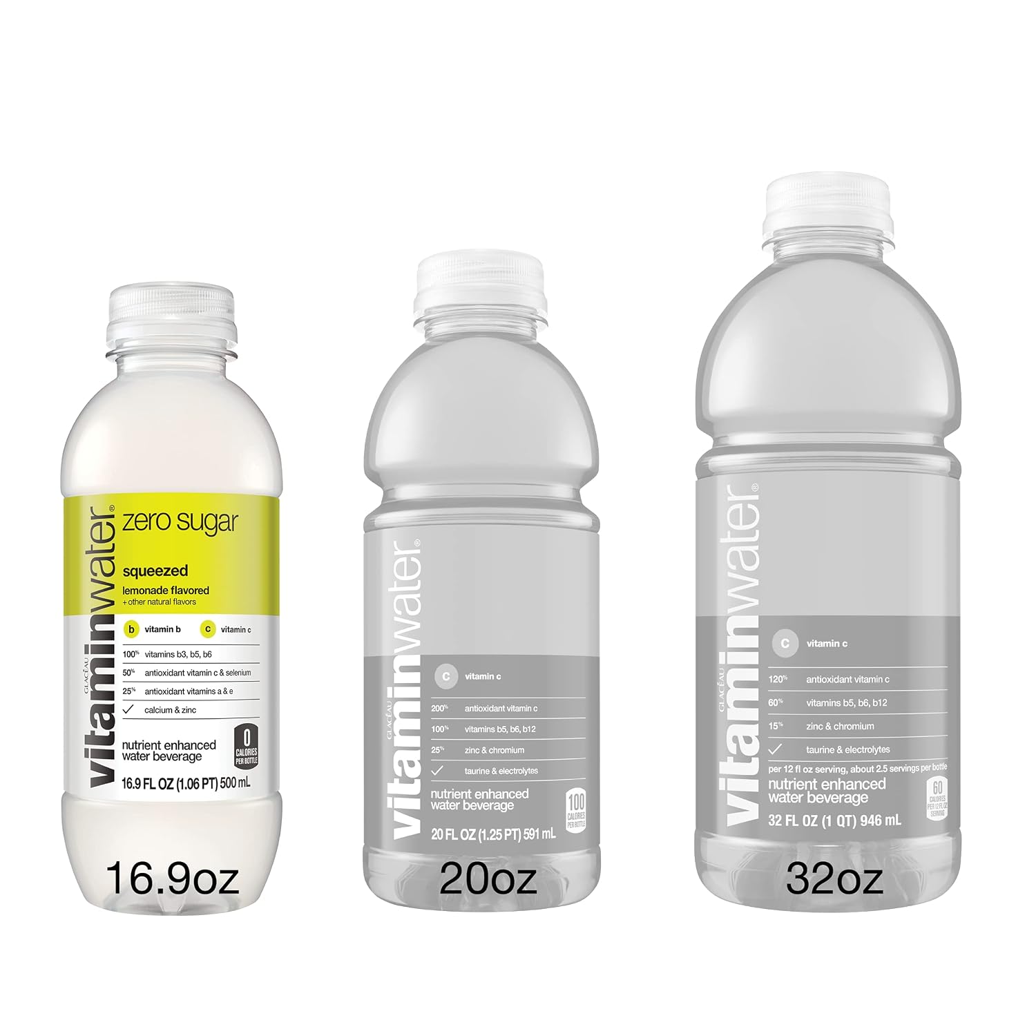 vitaminwater zero sugar squeezed Bottles, 16.9 fl oz, 6 Pack