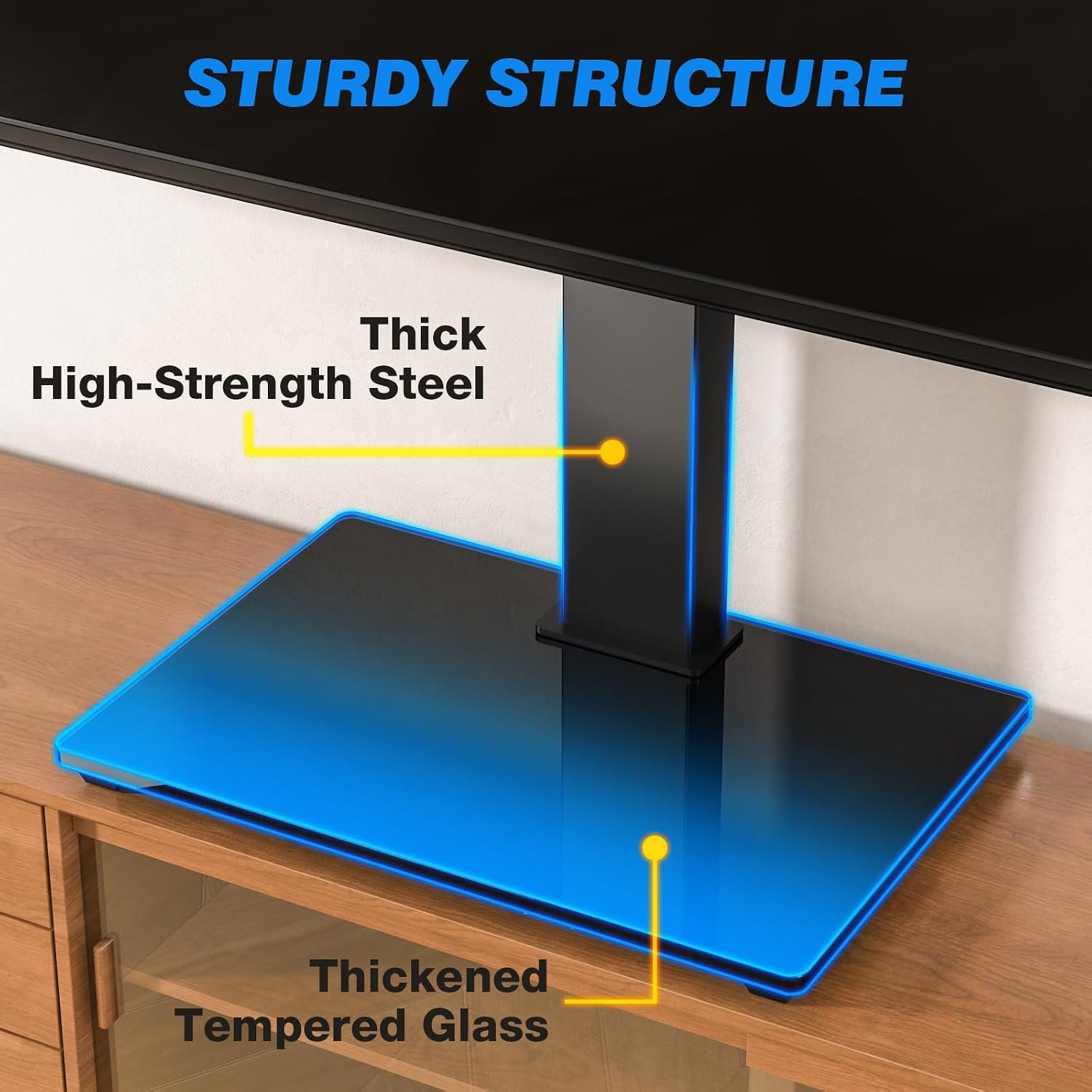 Rfiver Universal TV Stand for 32-75 inch TVs, Support Swivel and Tilt | Height Adjustable, Tempered Glass Base, Holds 110lbs, Max VESA 400x400mm, Ideal for Bedroom & Living Room
