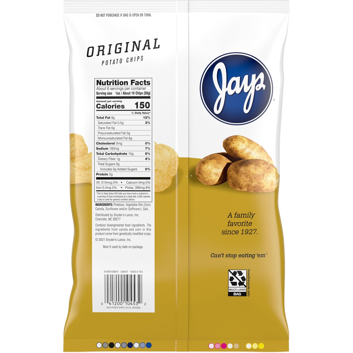 Jays Original Potato Chips, 5.5 Oz Bag
