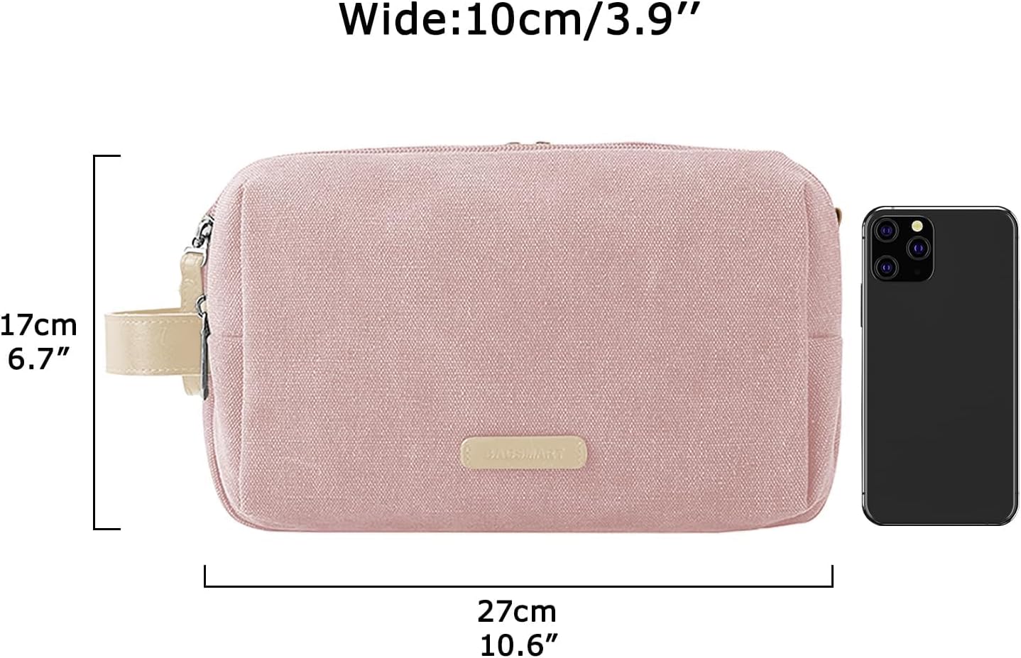BAGSMART Toiletry Bag for Men, Canvas Travel Toiletry Organizer Dopp Kit Water-resistant Shaving Bag for Toiletries Accessories,Grey-Medium