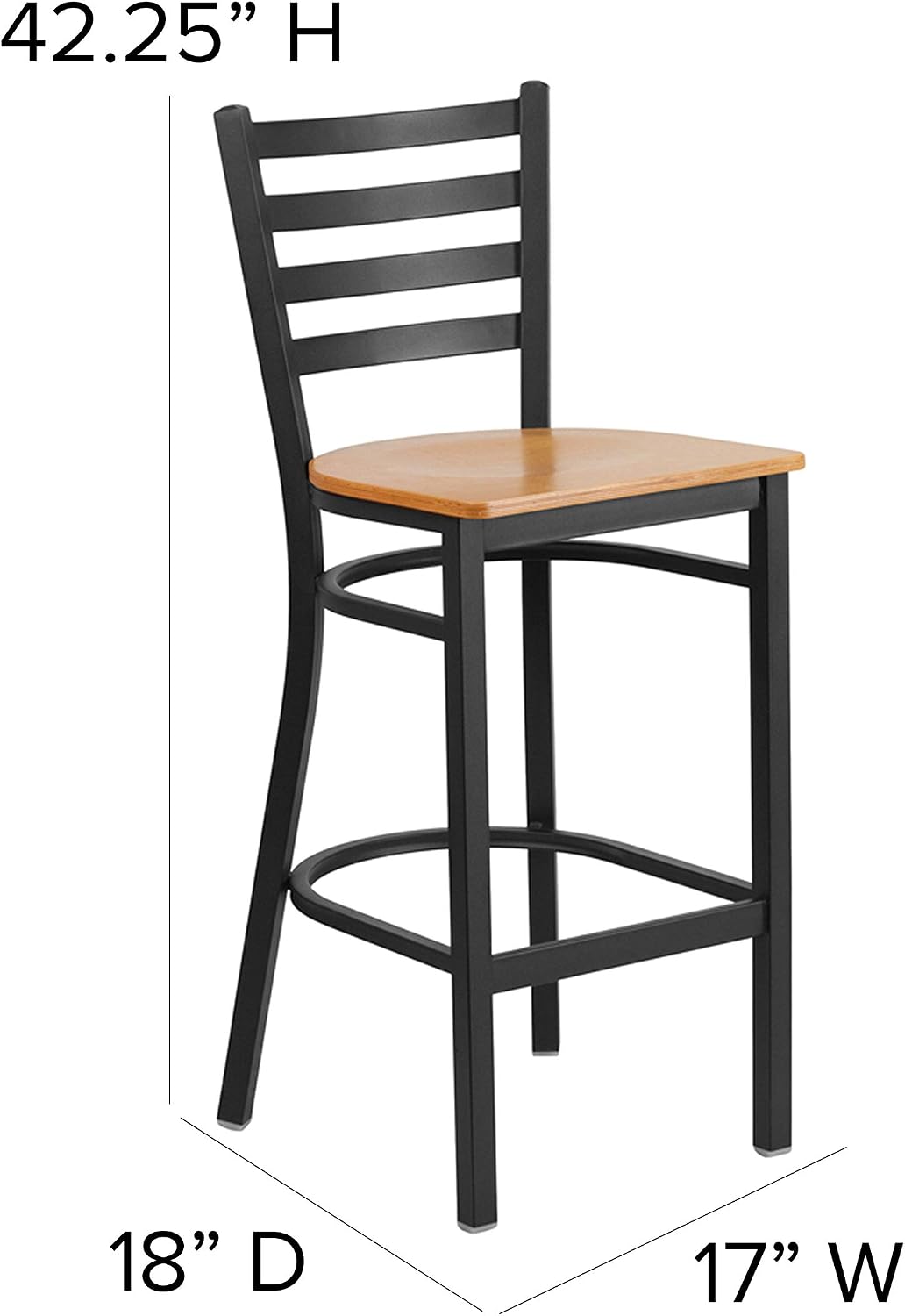 Flash Furniture Hercules Series Ladder Back Metal Restaurant Barstool, Modern Upholstered Armless Bar Height Chair for Restaurants and Kitchens, Black | Vinyl Upholstery, Durable Construction, Commercial Use