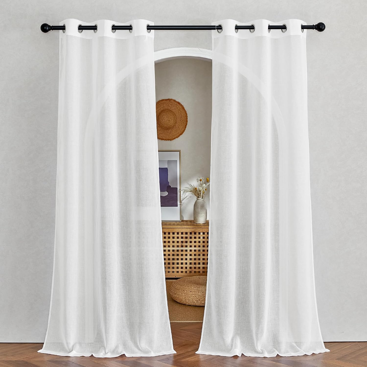 NICETOWN Linen Curtains Semi Sheer Bedroom Window Curtains